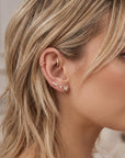 Three Stone Bar Ear Piercing 14k Solid Gold, Flat Back Earrings (SINGLE or PAIR) - Melt'm Jewelry
