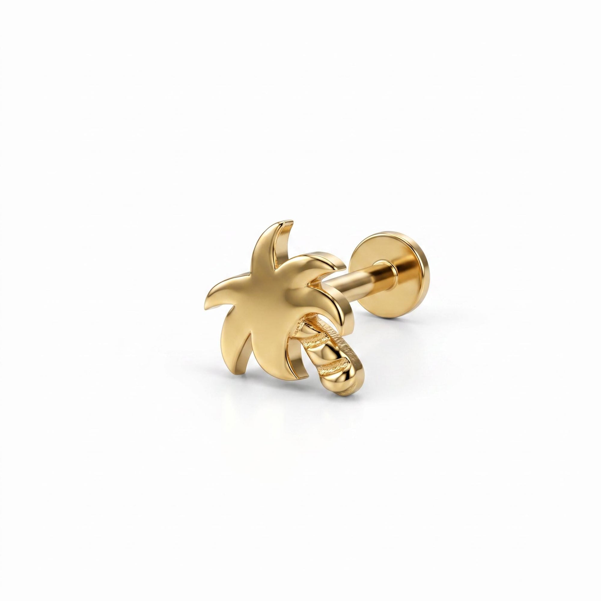 Tiny Palm Tree Flat Back Earrings (5 mm) 14k Solid Gold - Melt'm Jewelry
