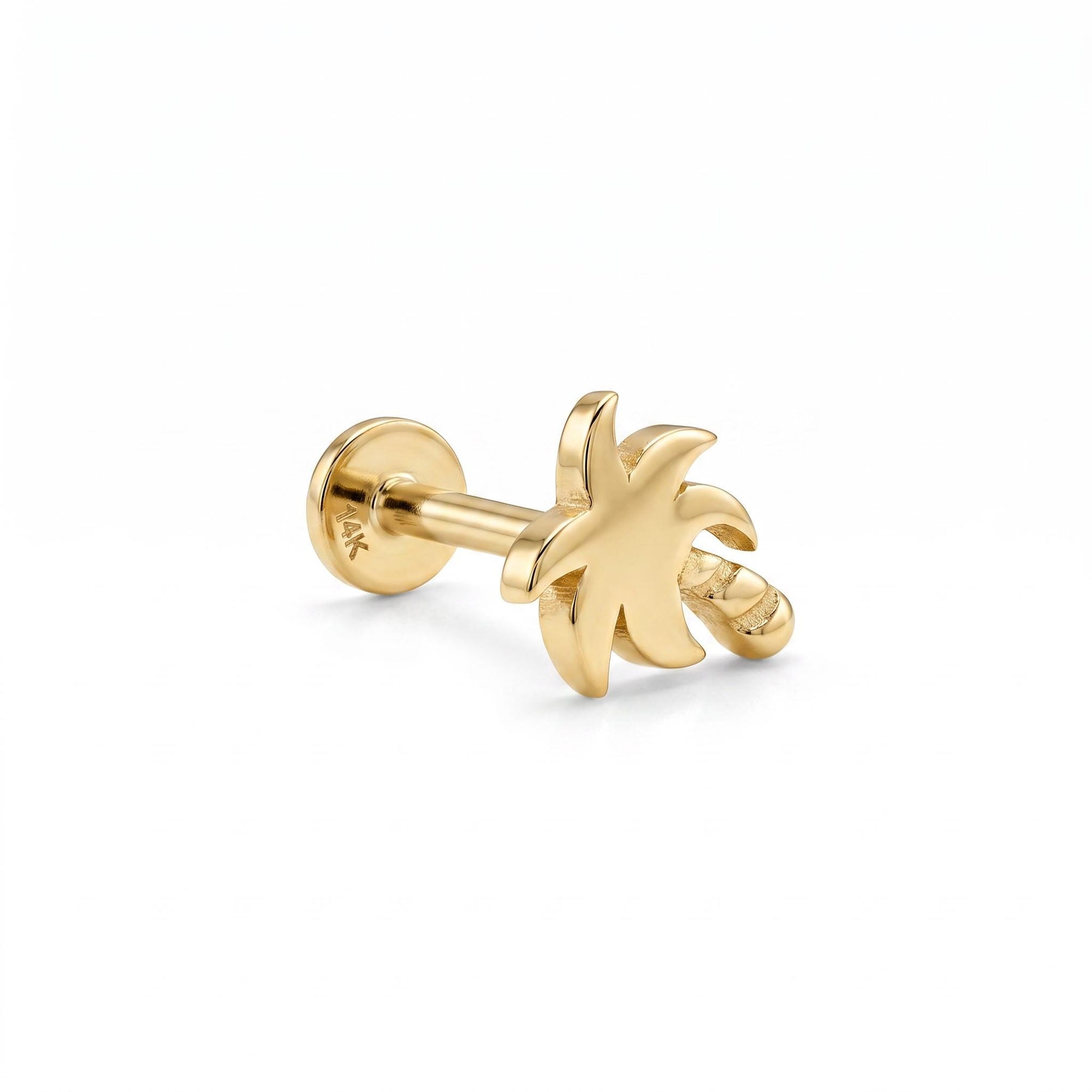 Tiny Palm Tree Flat Back Earrings (5 mm) 14k Solid Gold - Melt'm Jewelry