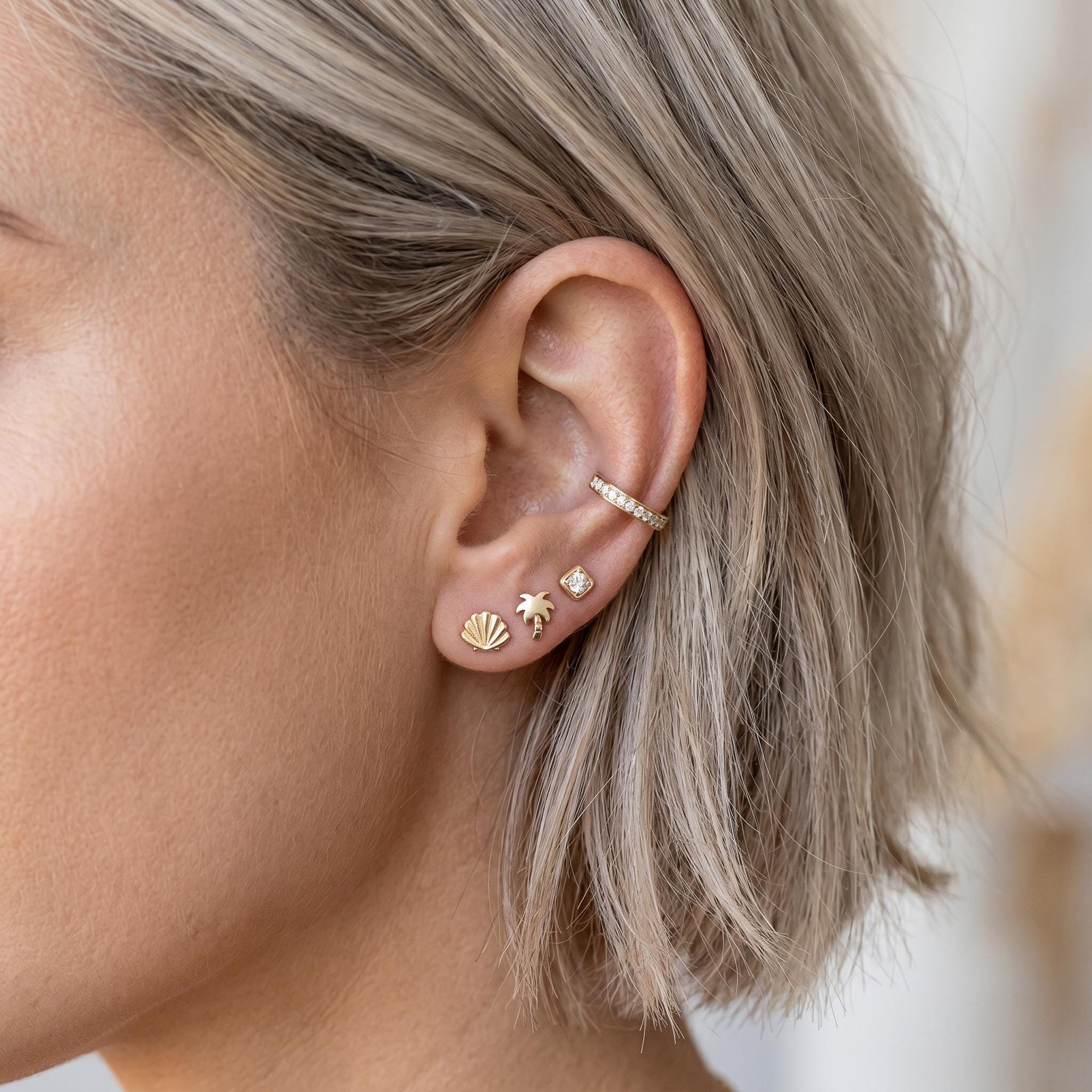 Tiny Palm Tree Flat Back Earrings (5 mm) 14k Solid Gold - Melt'm Jewelry