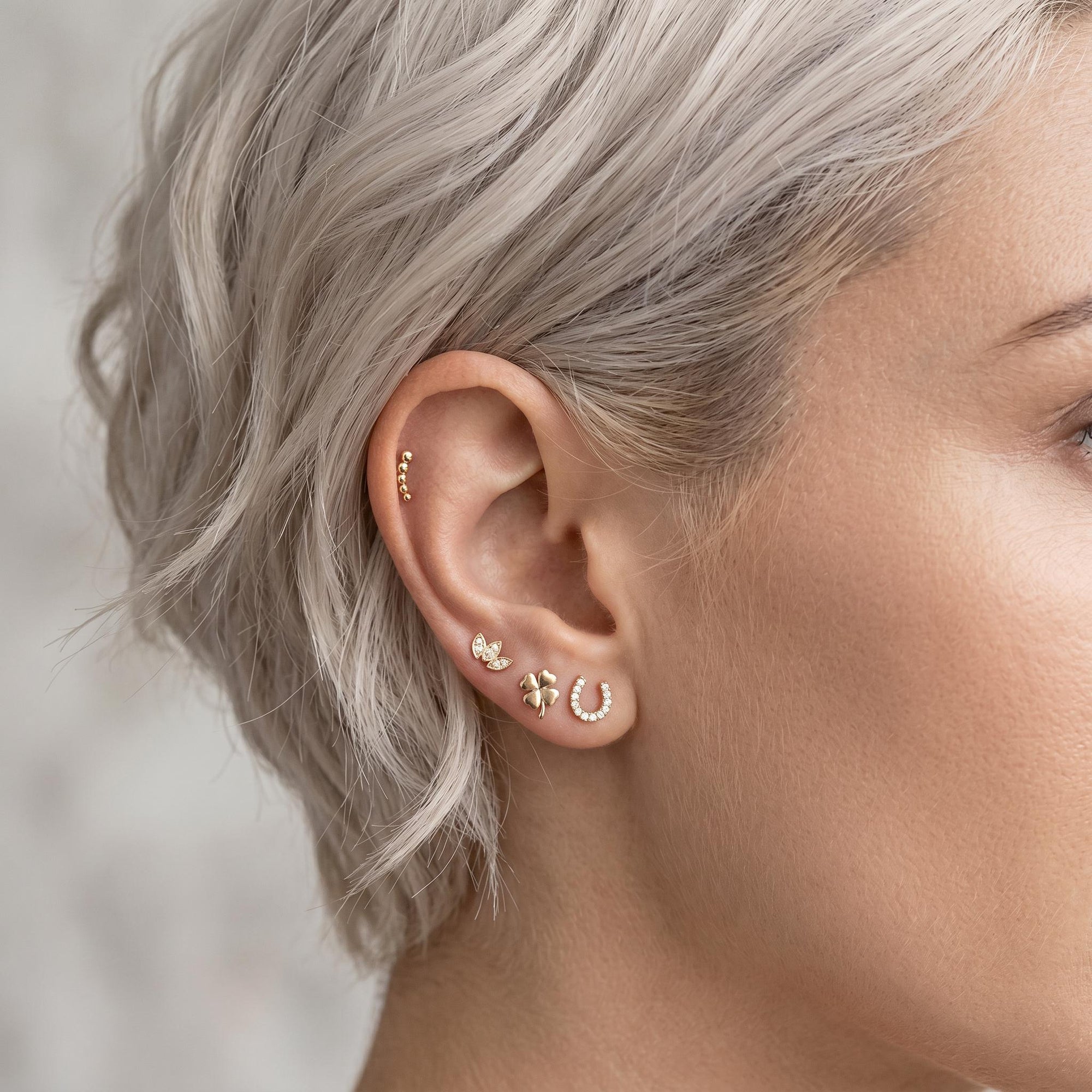 Four Leaf Clover Flat Back Stud 14k Solid Gold, Luck Symbol Stack Earrings - Melt'm Jewelry