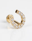 Cz Horseshoe Earring 14k Solid Gold, Internally Threaded Flat Back Cartilage Earring - Melt'm Jewelry
