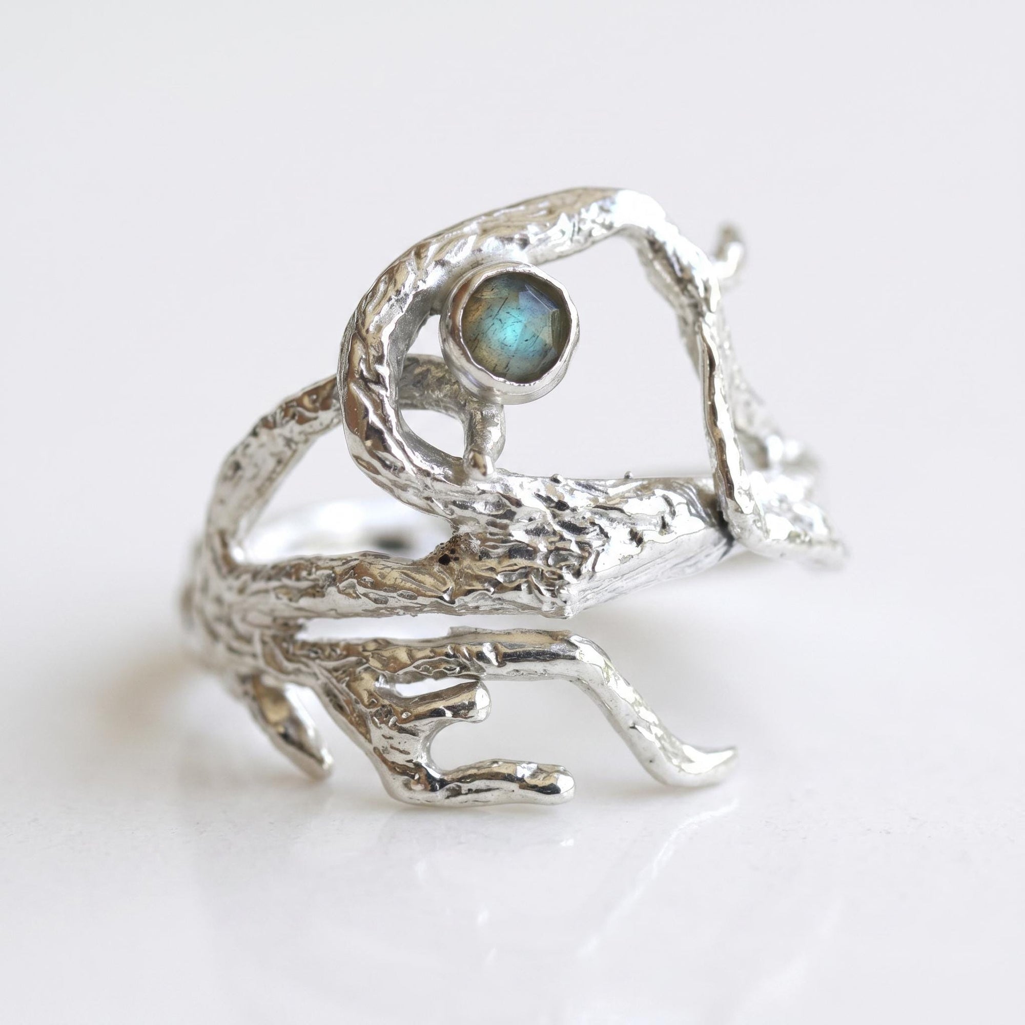Gemstone Twig Ring, Sterling Silver Branch Ring, Birthstone Nature Ring, Botanical Jewelry Nature Lover Gift, Tree Ring, Boho Statement Ring - Melt'm Jewelry