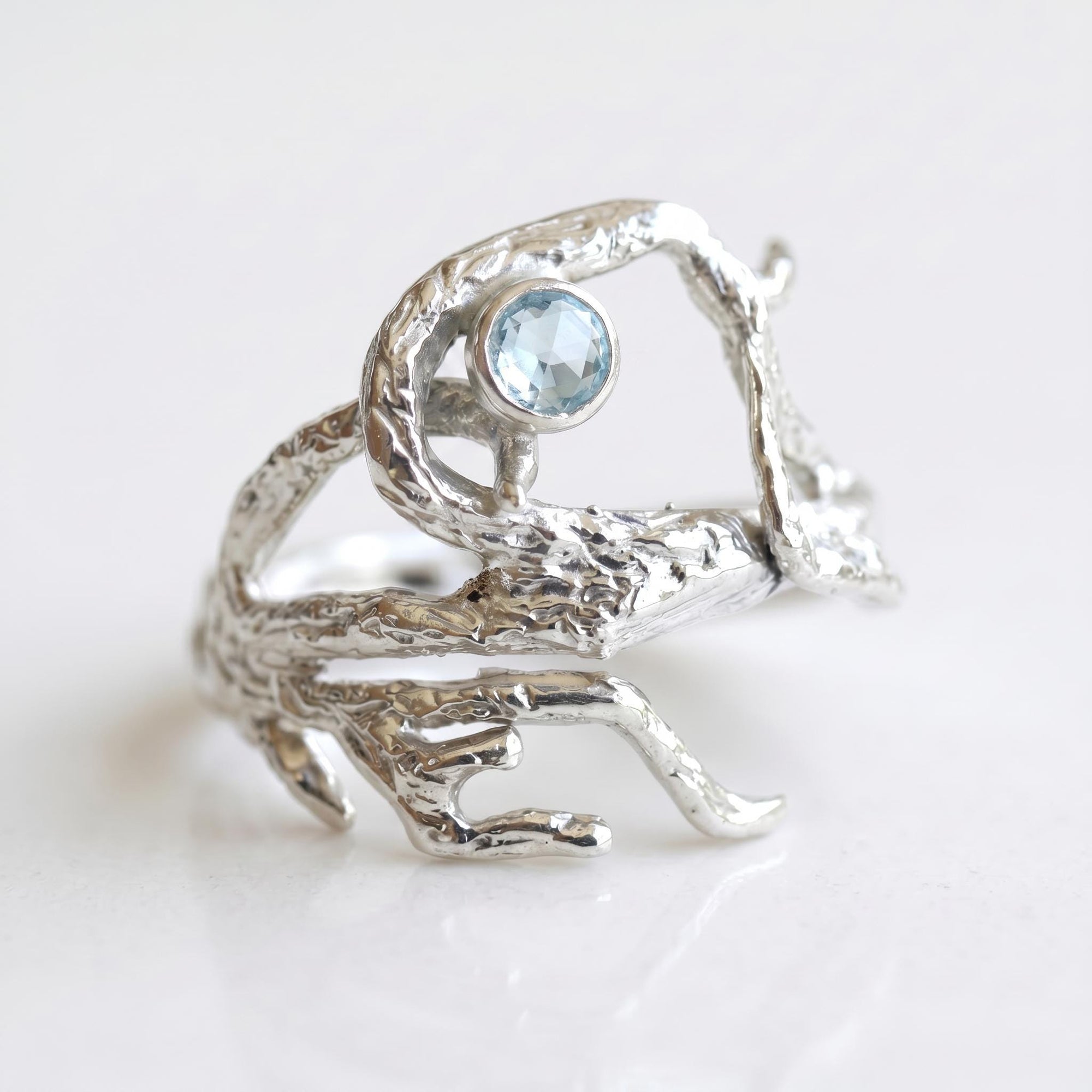 Gemstone Twig Ring, Sterling Silver Branch Ring, Birthstone Nature Ring, Botanical Jewelry Nature Lover Gift, Tree Ring, Boho Statement Ring - Melt'm Jewelry