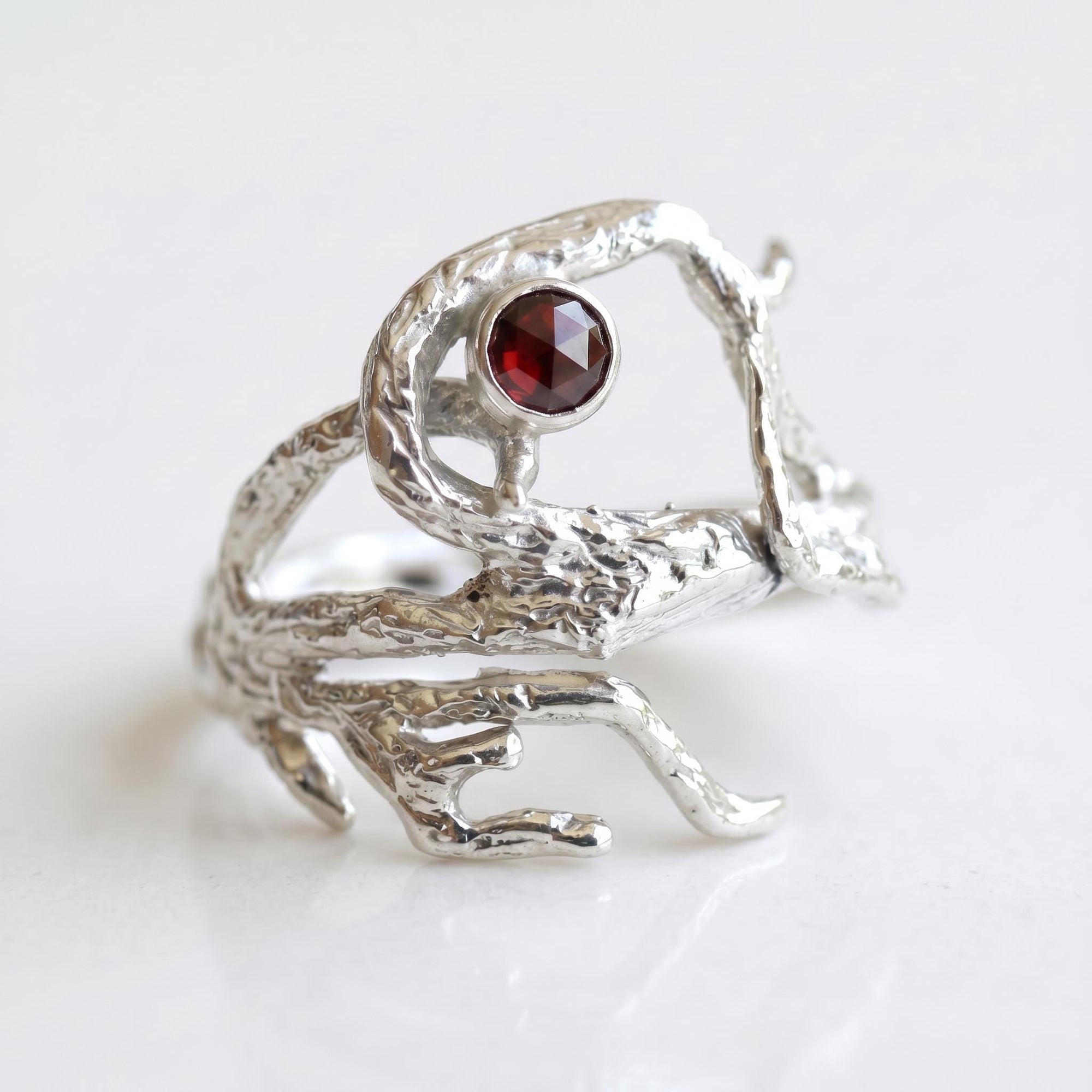 Gemstone Twig Ring, Sterling Silver Branch Ring, Birthstone Nature Ring, Botanical Jewelry Nature Lover Gift, Tree Ring, Boho Statement Ring - Melt'm Jewelry