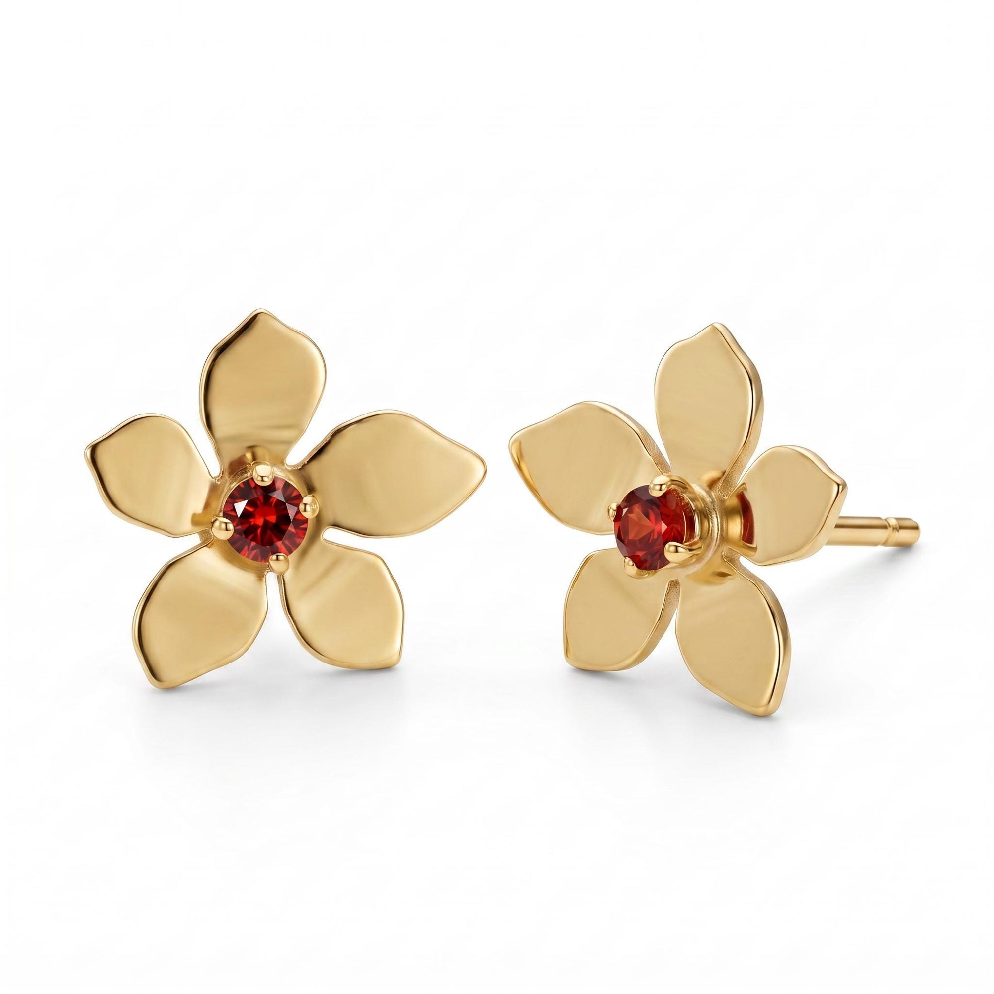 Sakura Cherry Blossom Earrings 14k Gold, with any Birthstone - Melt'm Jewelry