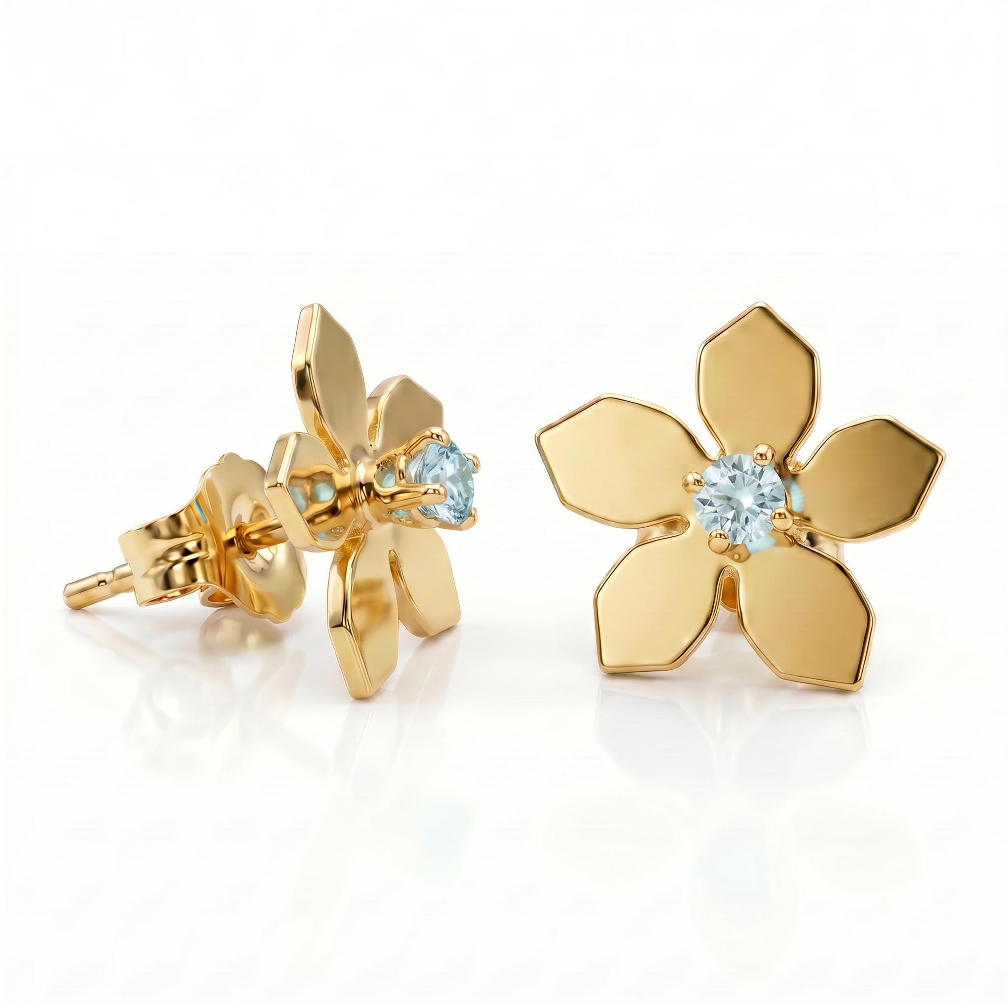 Sakura Cherry Blossom Earrings 14k Gold, with any Birthstone - Melt'm Jewelry