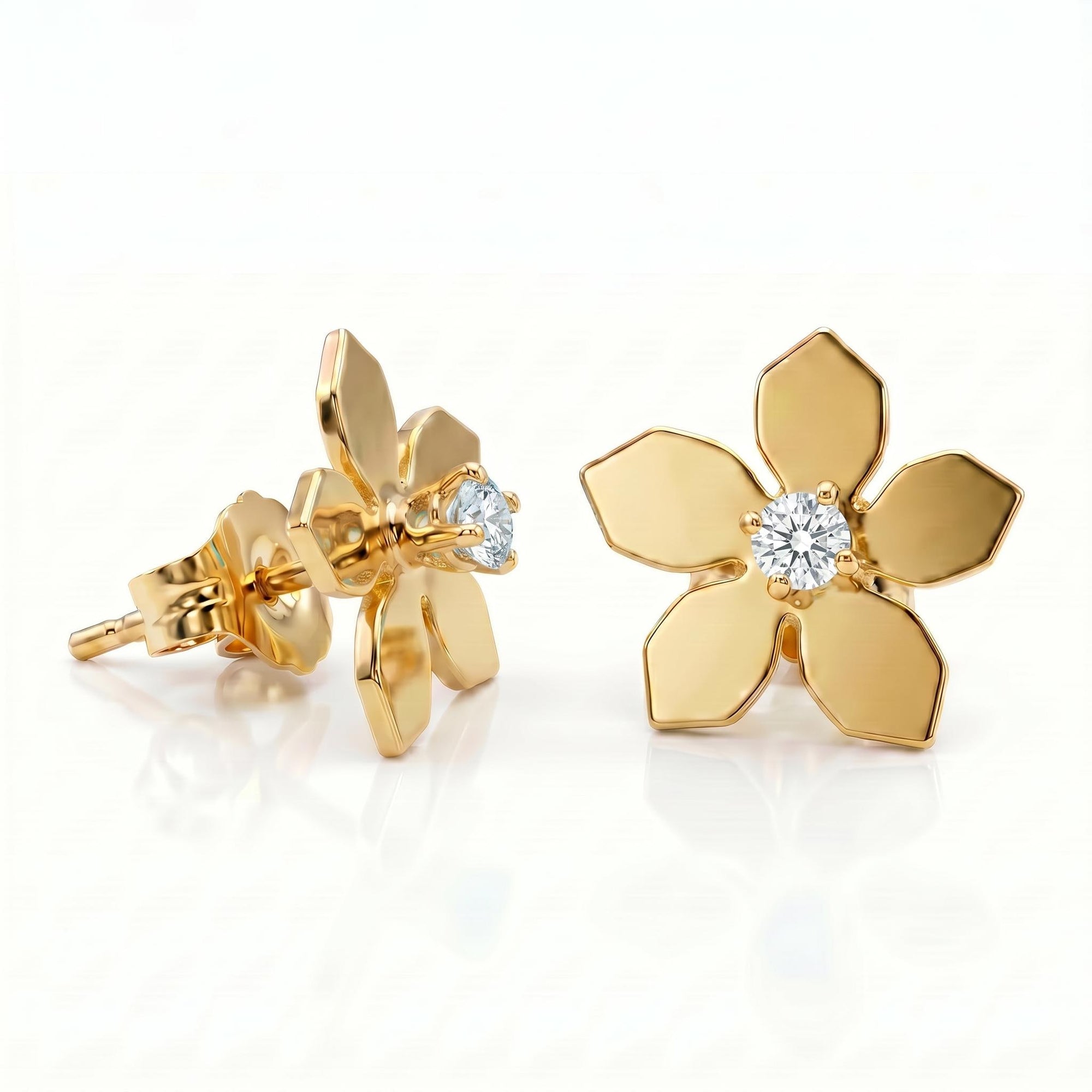 Sakura Cherry Blossom Earrings 14k Gold, with any Birthstone - Melt'm Jewelry