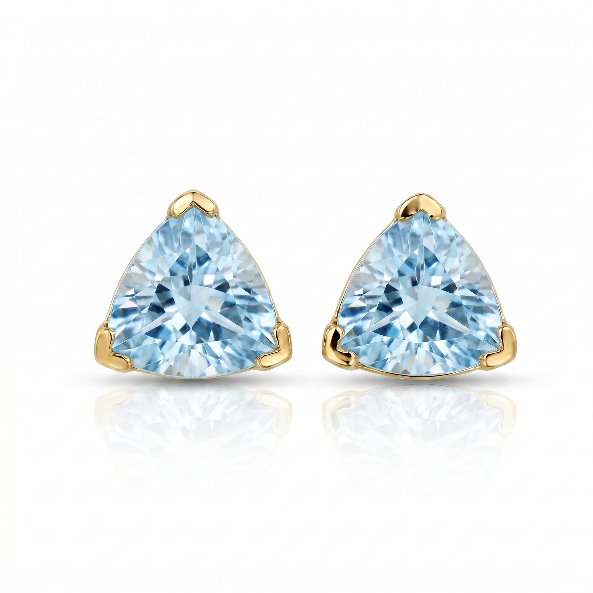 Trillion Blue Topaz Earrings 14k Gold, Gift For Her, Blue Topaz Stud Earrings - Melt'm Jewelry