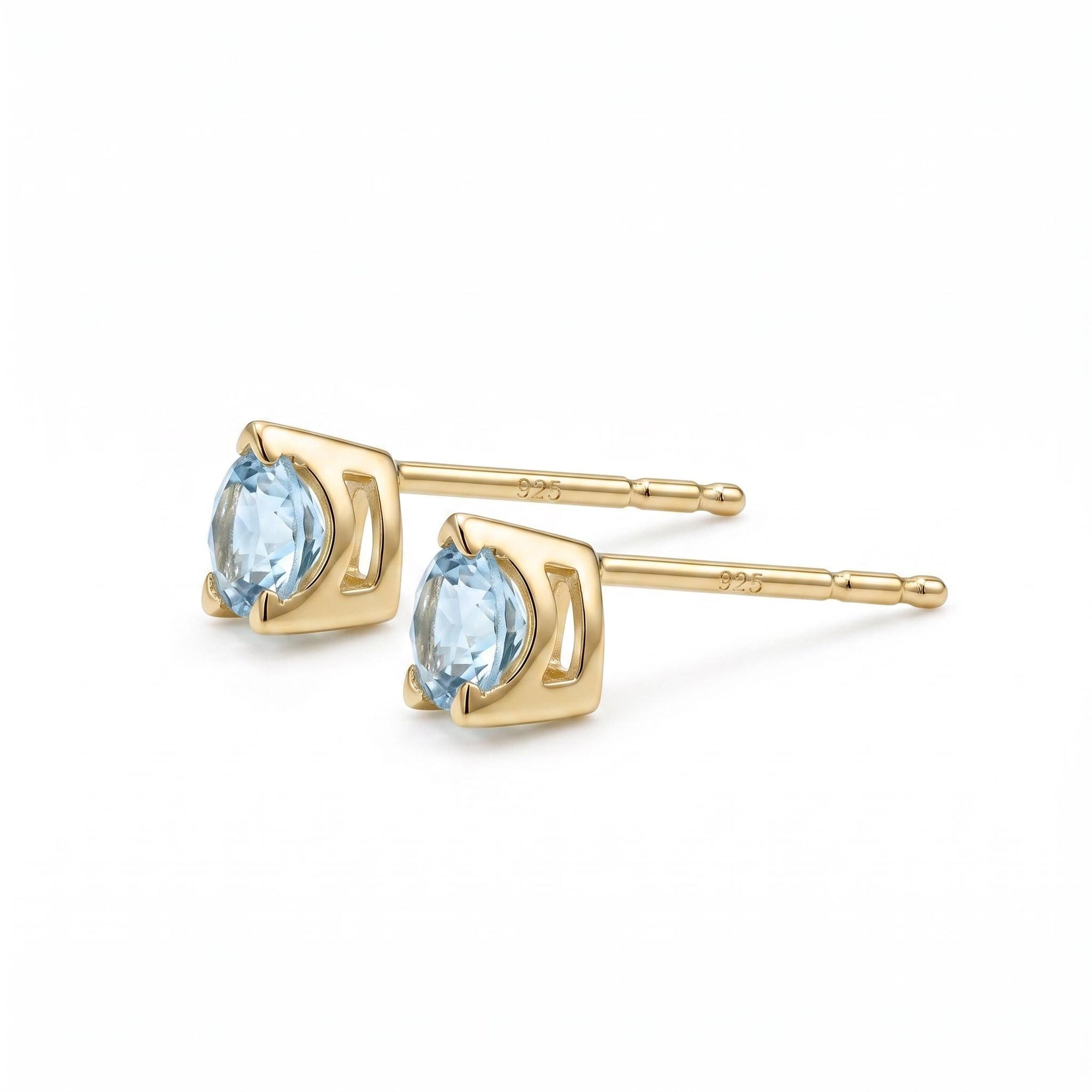 Trillion Blue Topaz Earrings 14k Gold, Gift For Her, Blue Topaz Stud Earrings - Melt'm Jewelry