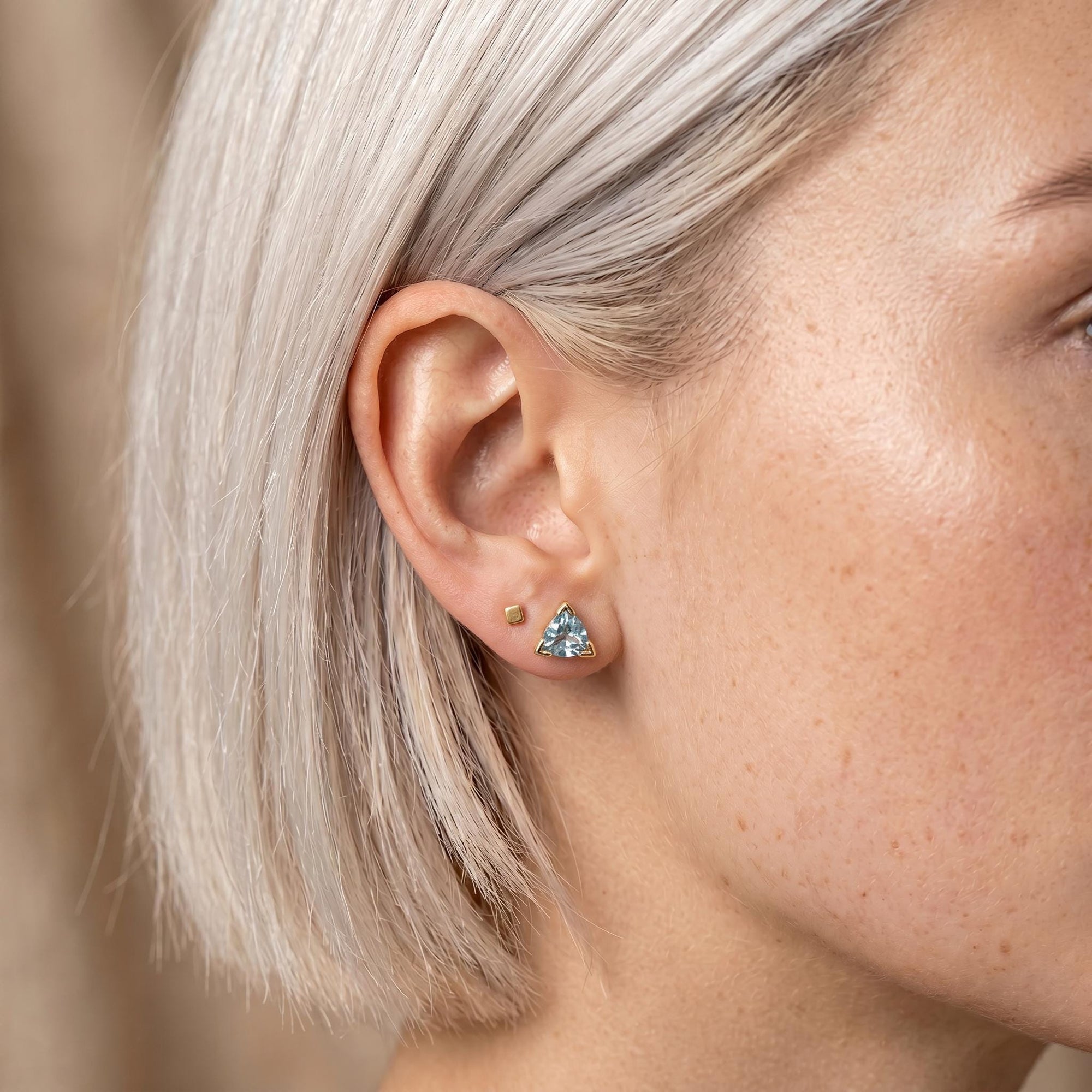 Trillion Blue Topaz Earrings 14k Gold, Gift For Her, Blue Topaz Stud Earrings - Melt'm Jewelry