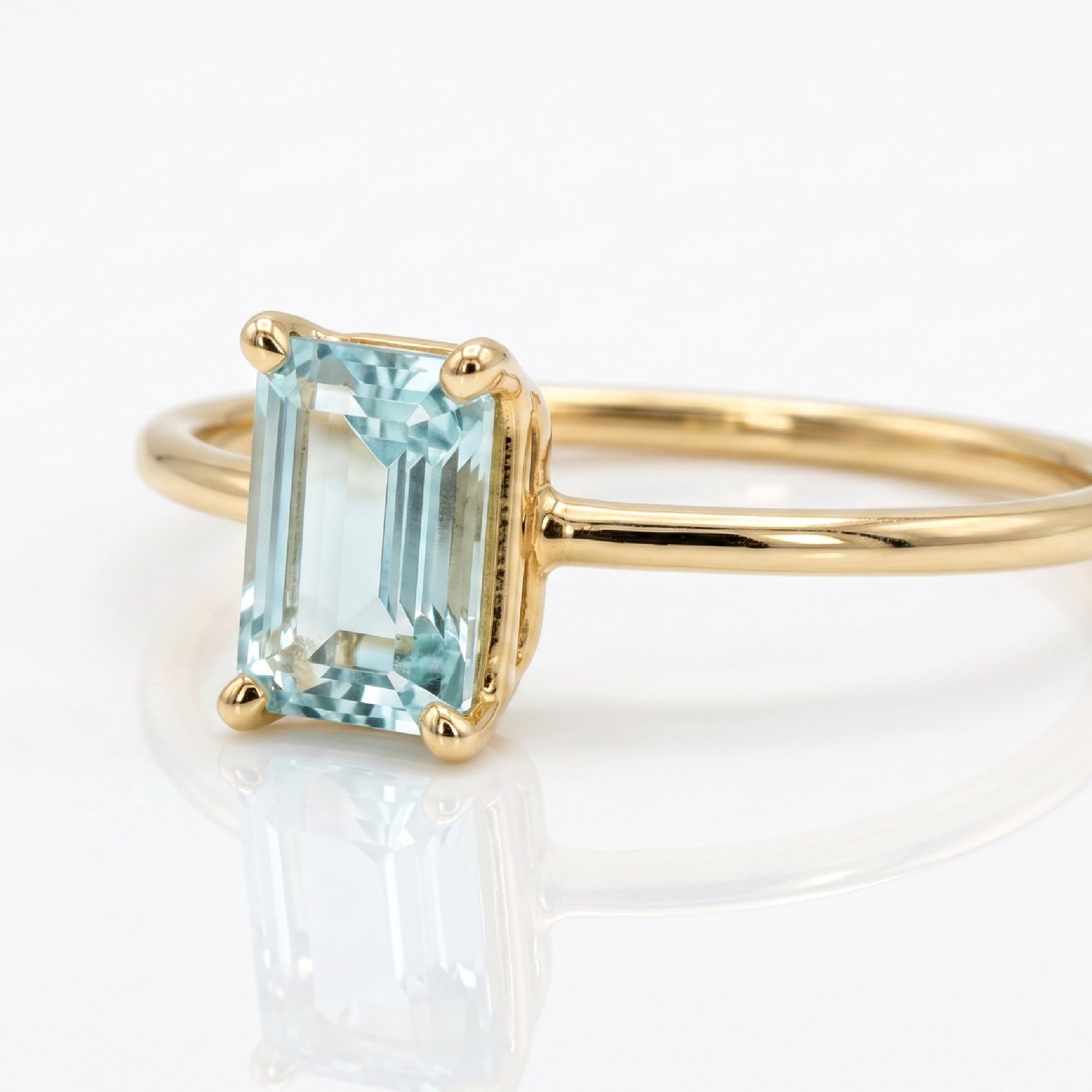 14k Gold Emerald Cut Aquamarine Ring - Melt'm Jewelry