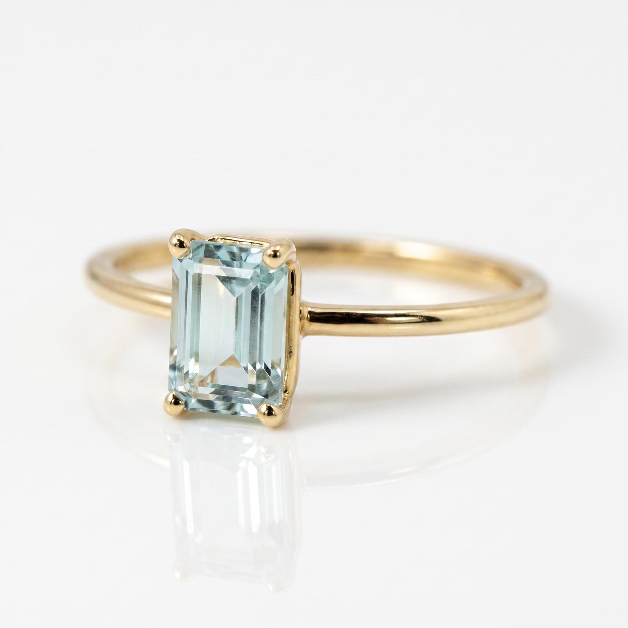 14k Gold Emerald Cut Aquamarine Ring - Melt'm Jewelry