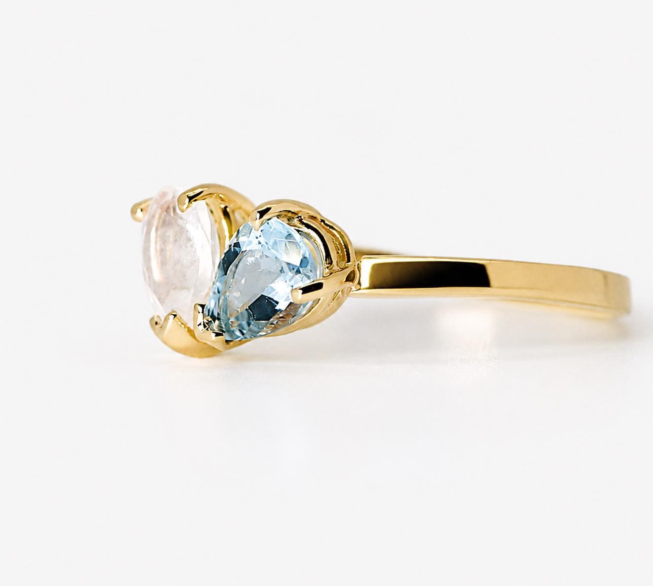 Toi et Moi Ring 14k Gold, Moonstone &amp; Aquamarine Engagement Ring, You and Me Ring - Melt'm Jewelry