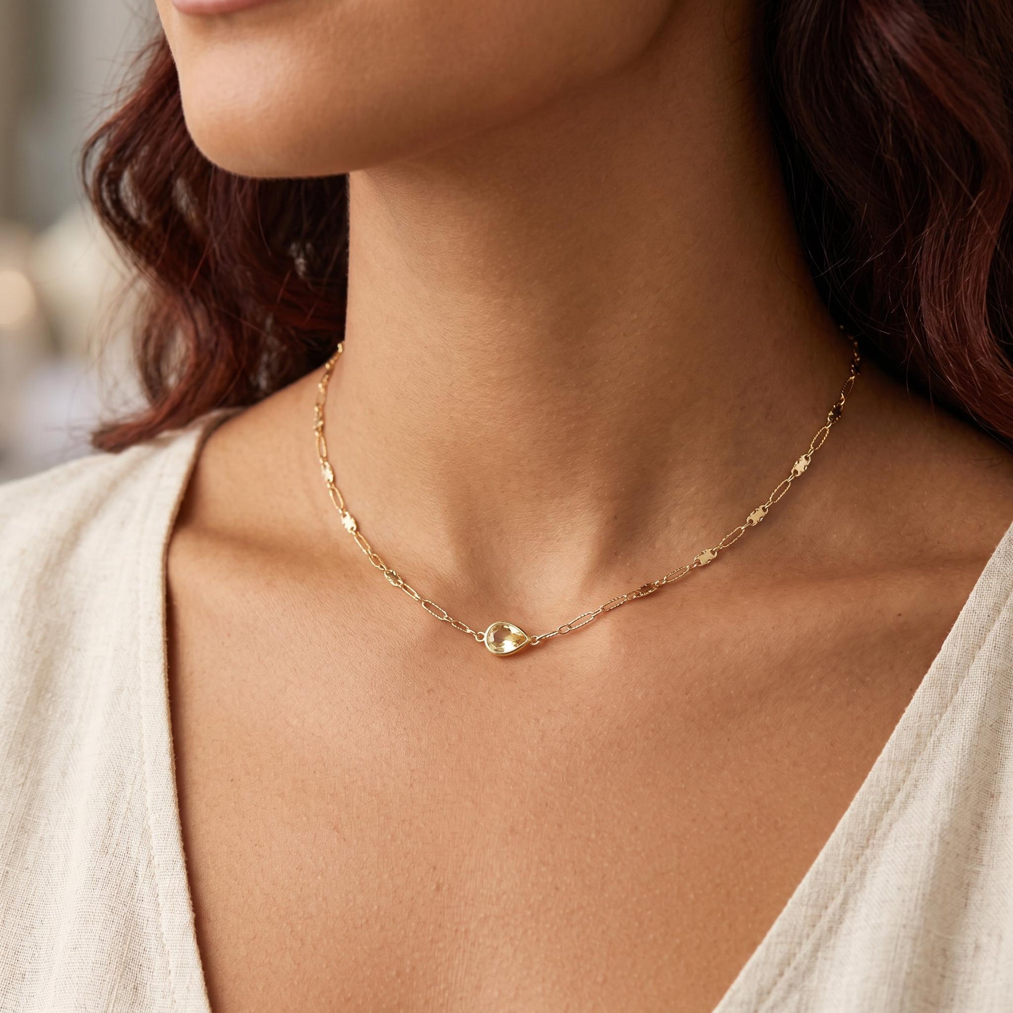 Gold Choker Necklace, Gemstone with Dainty Choker