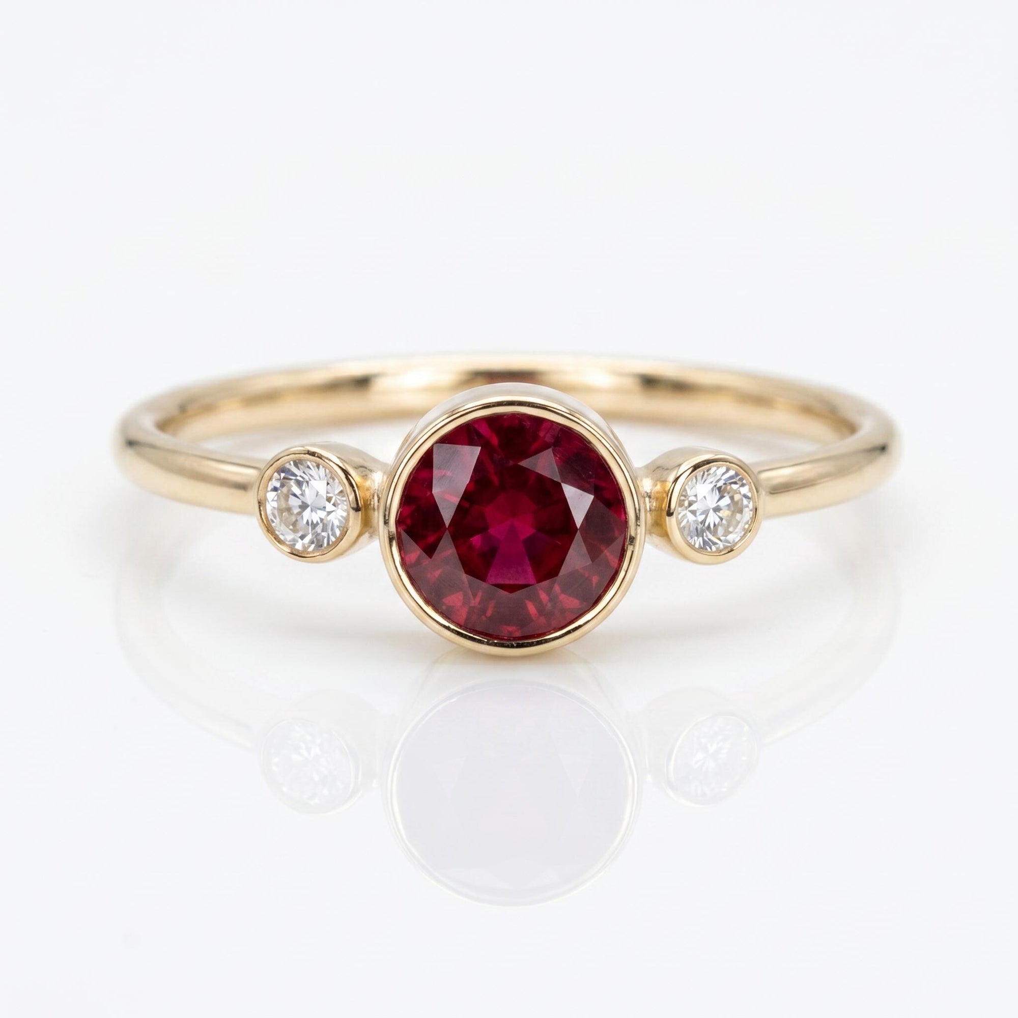 Round Red Ruby Ring 14k Solid Gold - Melt'm Jewelry
