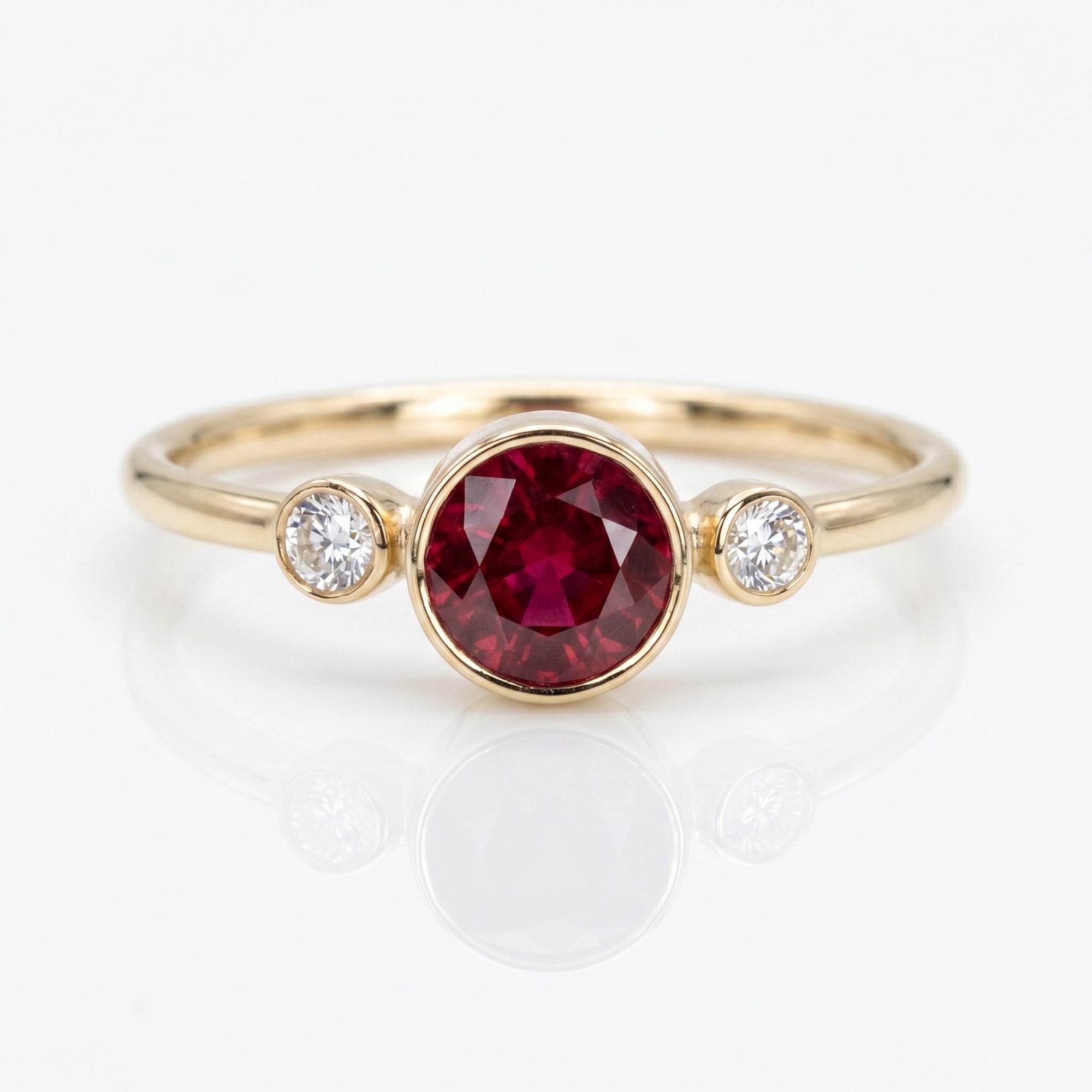 Round Red Ruby Ring 14k Solid Gold - Melt'm Jewelry