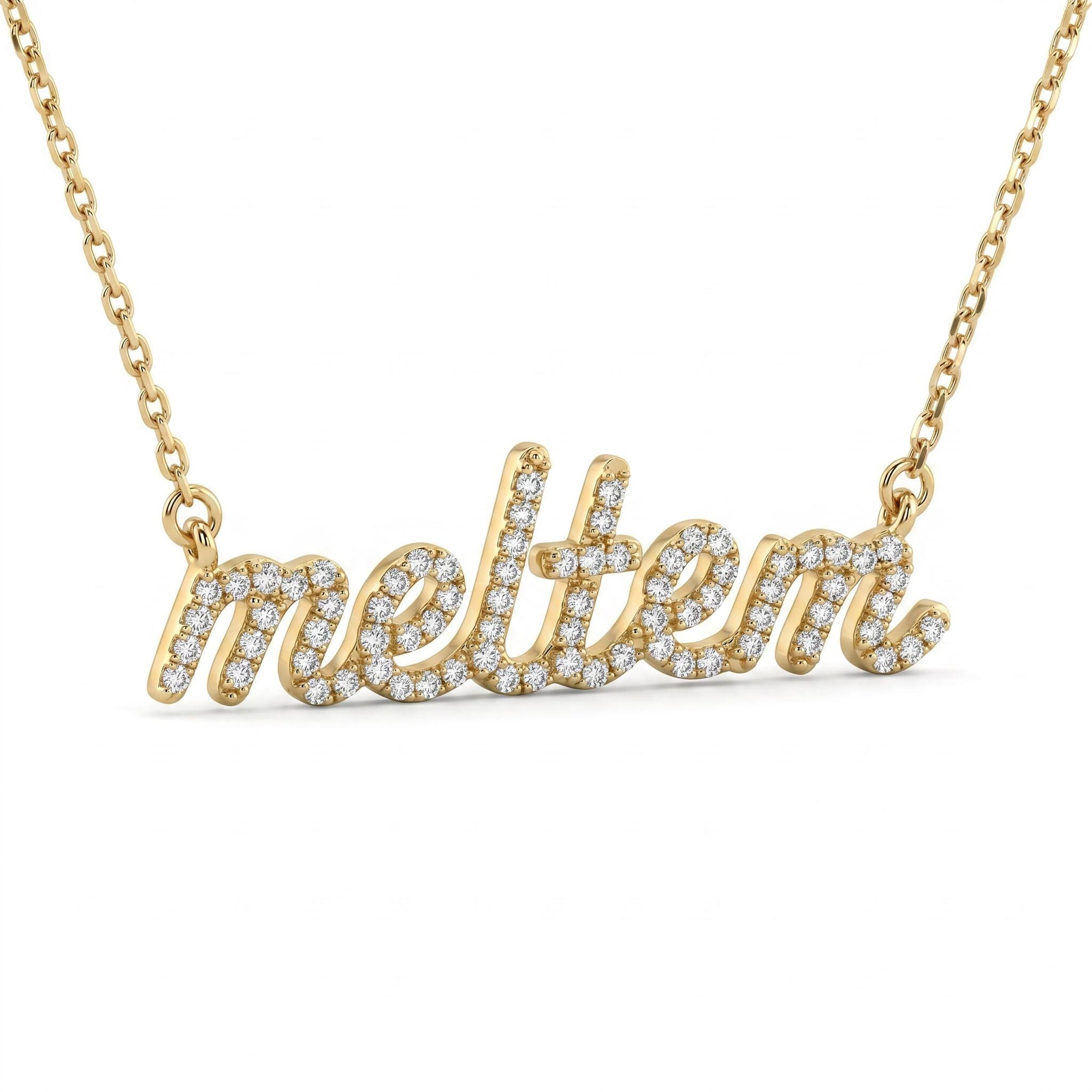 14K Solid Gold Diamond Name Necklace - Custom Personalized Jewelry - Melt'm Jewelry