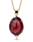 Pink Tourmaline Necklace 14k Gold, Rose Cut Tourmaline and Triangle Diamond Pendant - Melt'm Jewelry