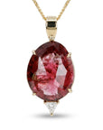 Pink Tourmaline Necklace 14k Gold, Rose Cut Tourmaline and Triangle Diamond Pendant - Melt'm Jewelry