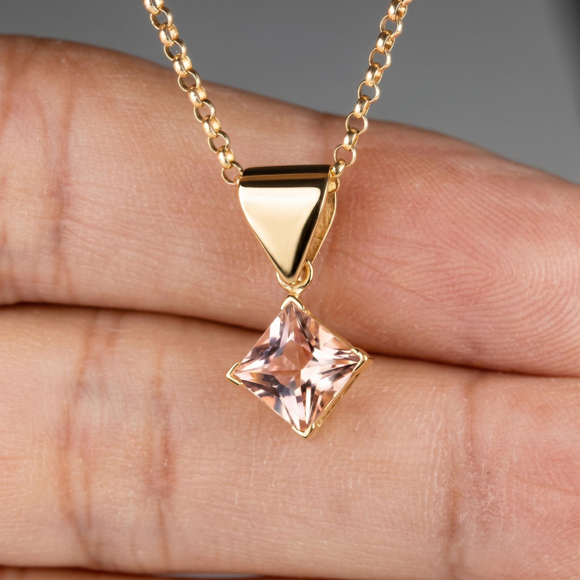 Blush Princess Morganite Necklace in1 4k Solid Gold