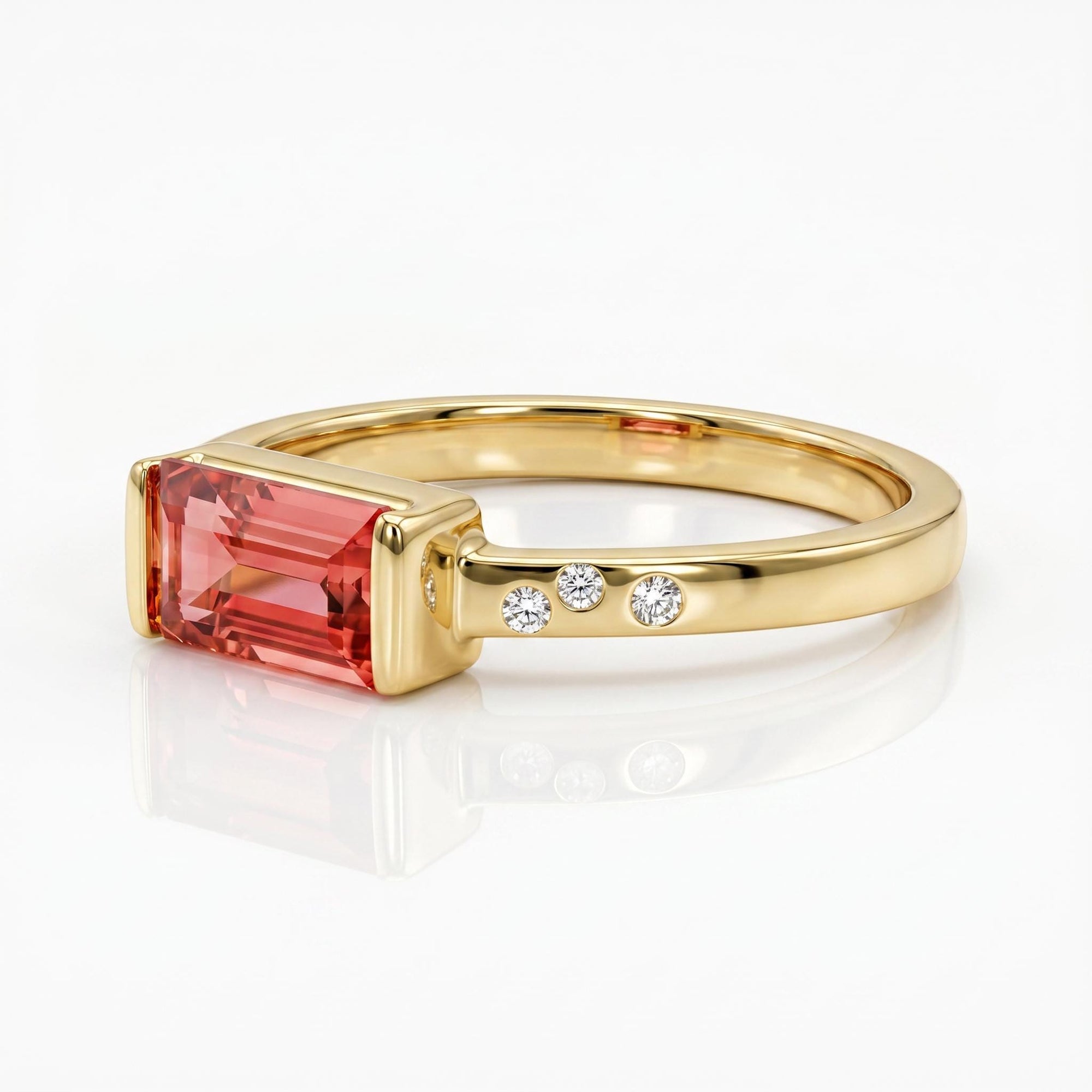 Baguette Pink Tourmaline Ring in 14k Gold, October Birthstone Jewelry