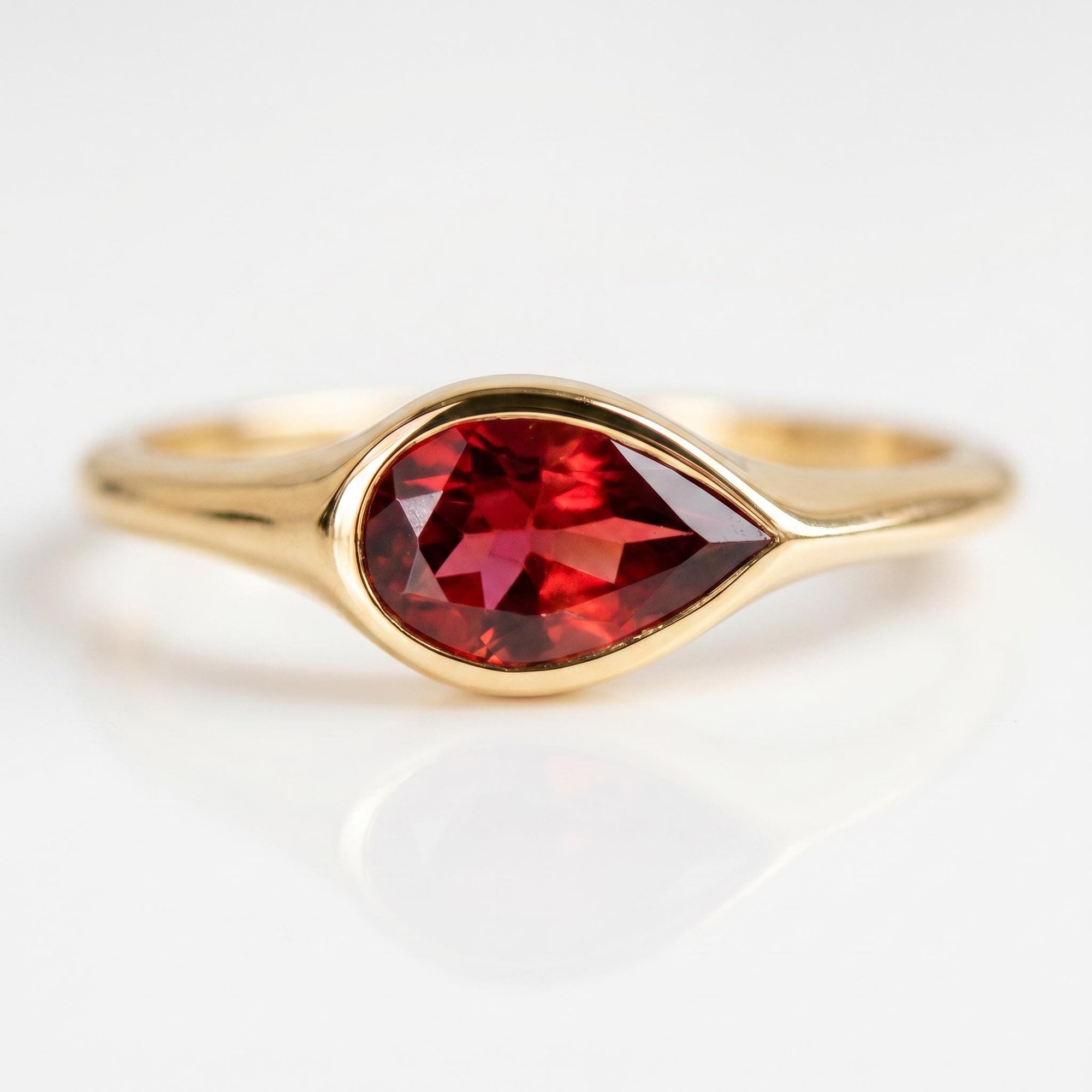 East West Pear Pink Tourmaline Dome Ring 14k Gold - Melt'm Jewelry