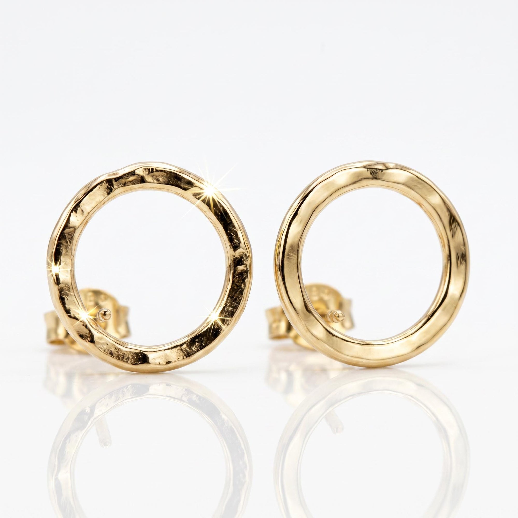 14k Hammered Gold Circle Stud Earrings