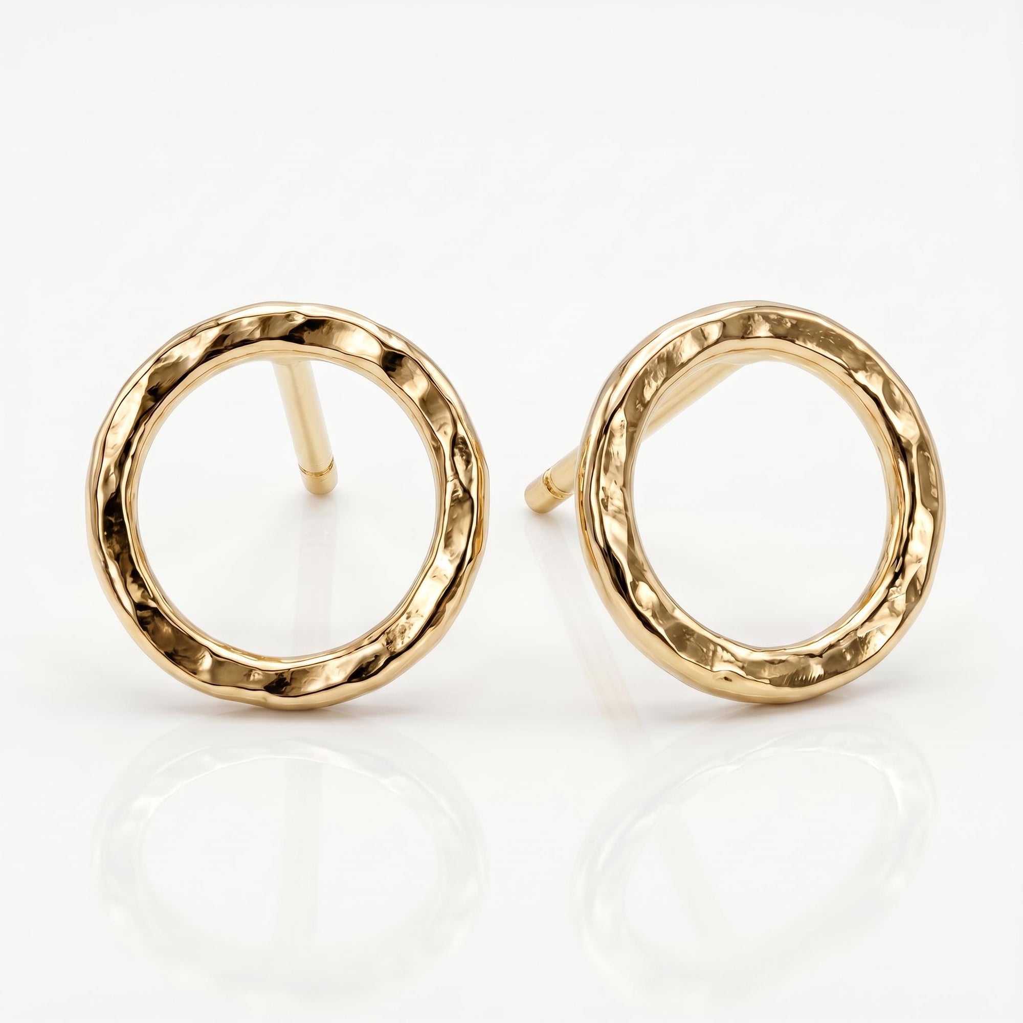 14k Hammered Gold Circle Stud Earrings