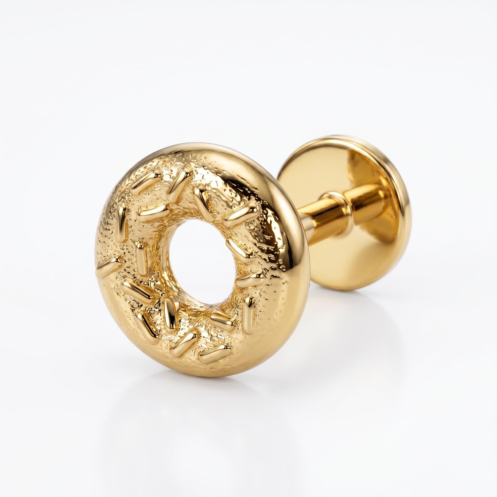 Donut Flat Back Earrings 14k Solid Gold, Food Stack Earrings - Melt'm Jewelry