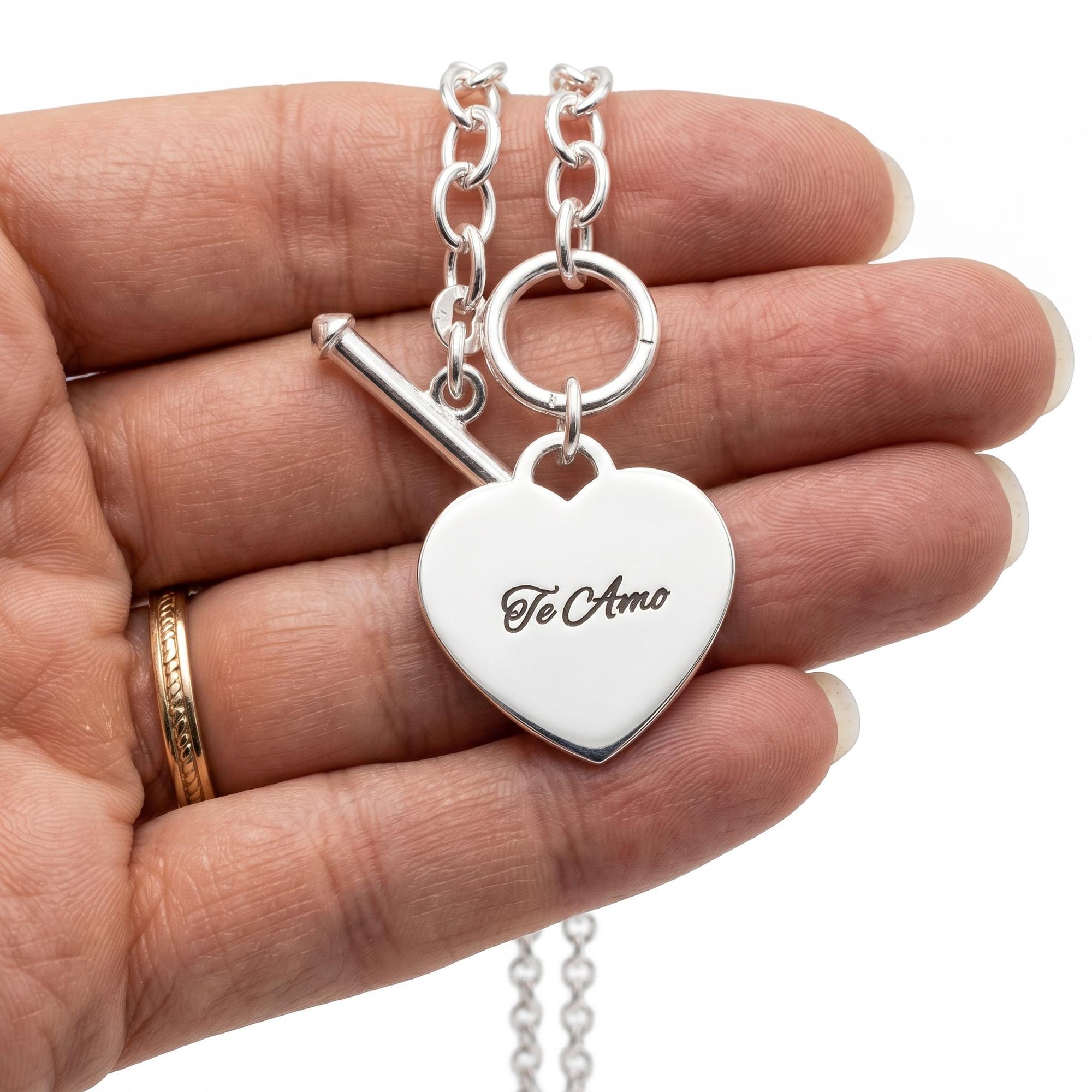 Sterling Silver Engraved Heart Necklace, Personalized Heart Pendant, Custom Name Necklace, Hand Stamped Jewelry, Gift for Her, Mom Gift