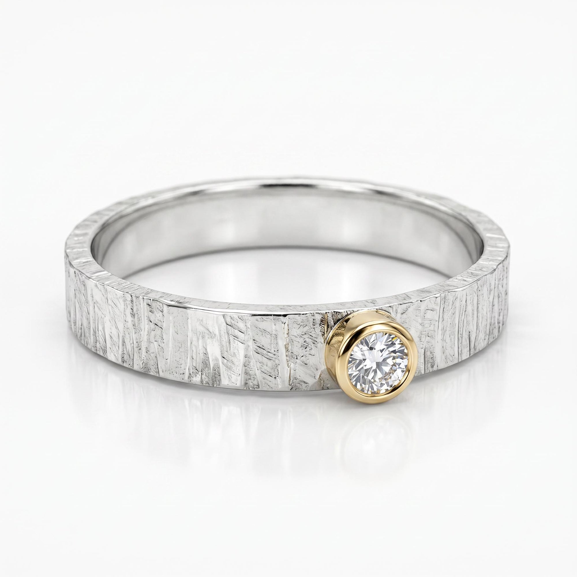 Silver, Gold and Rose Gold Set of 3 Ring with Diamond