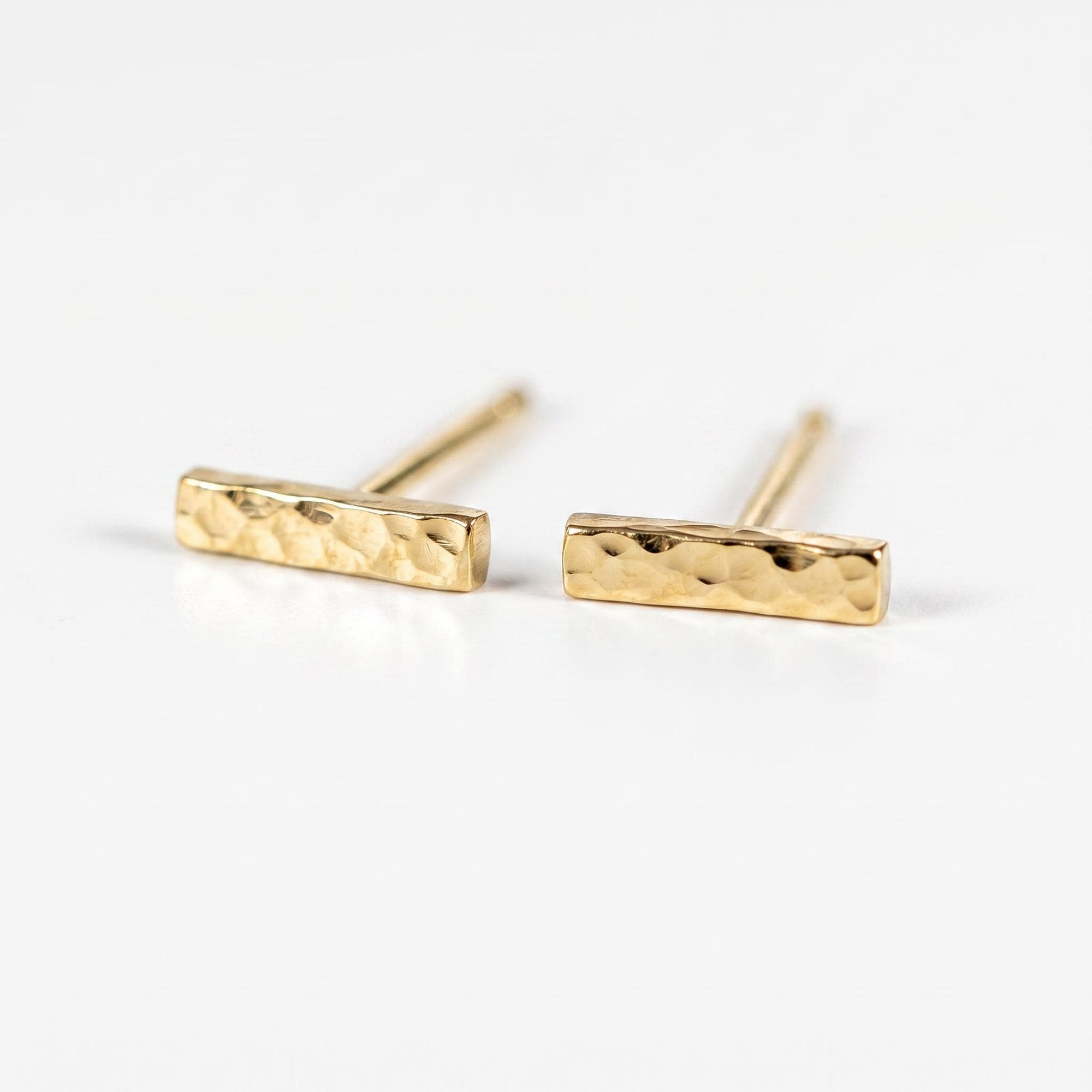 14k Solid Gold Hammered Bar Stud Earrings (SINGLE OR PAIR) - Melt'm Jewelry