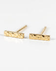 14k Solid Gold Hammered Bar Stud Earrings (SINGLE OR PAIR) - Melt'm Jewelry