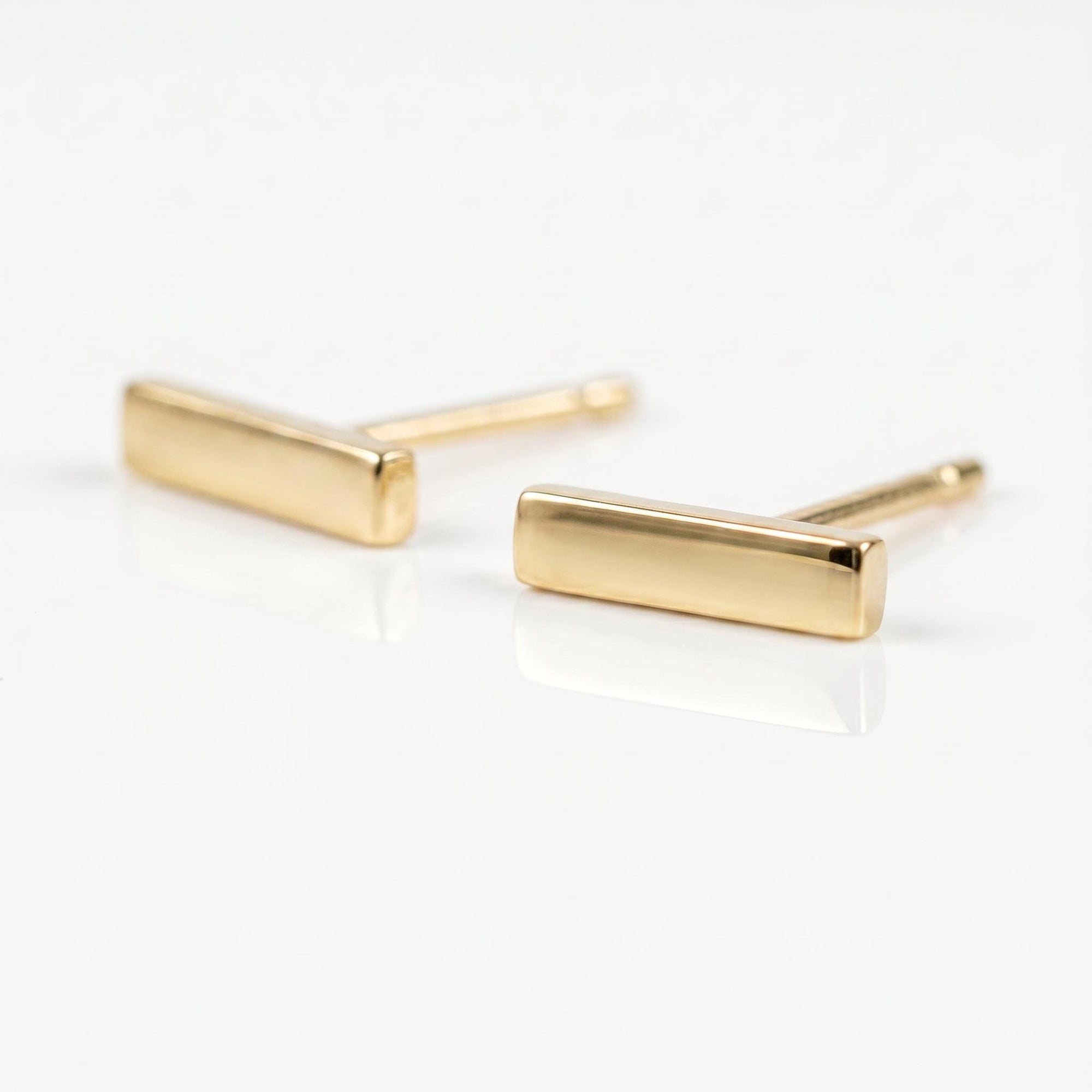 14k Solid Gold Hammered Bar Stud Earrings (SINGLE OR PAIR) - Melt'm Jewelry