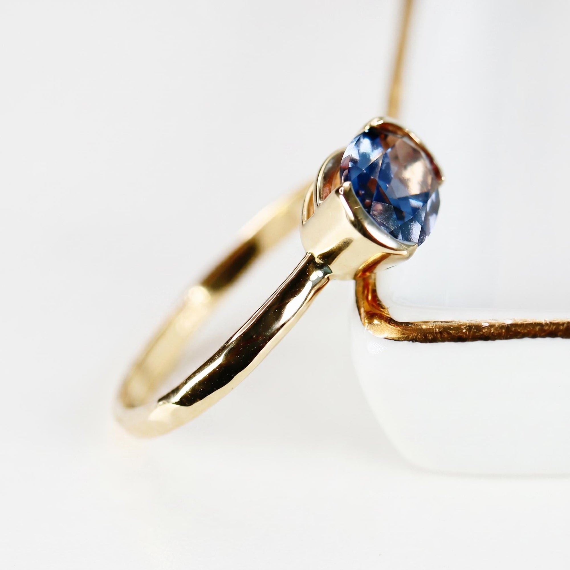 East West Half Bezel Sapphire Engagement Ring 14k Gold - Melt'm Jewelry