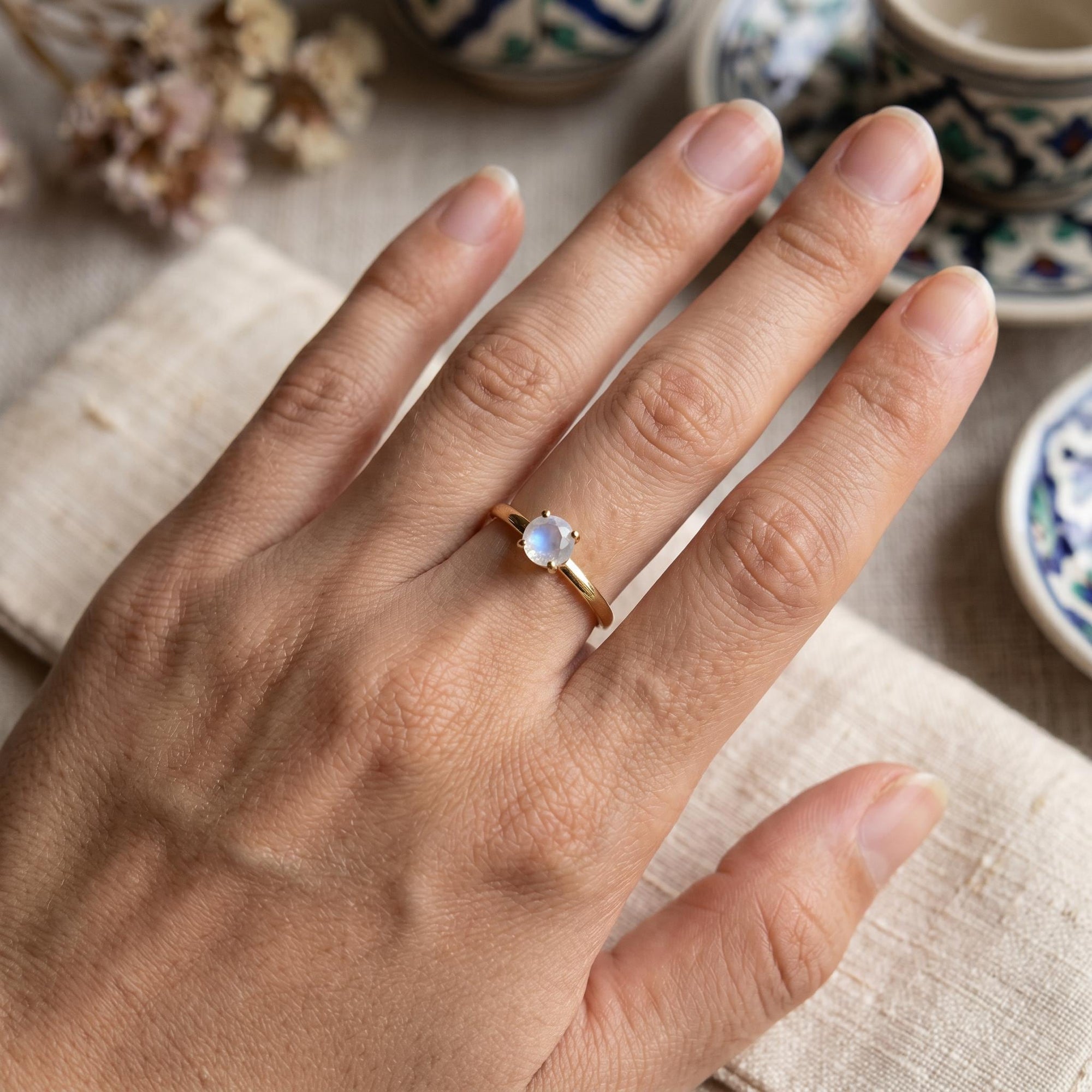 Rainbow Moonstone 14k Gold Ring - Melt'm Jewelry