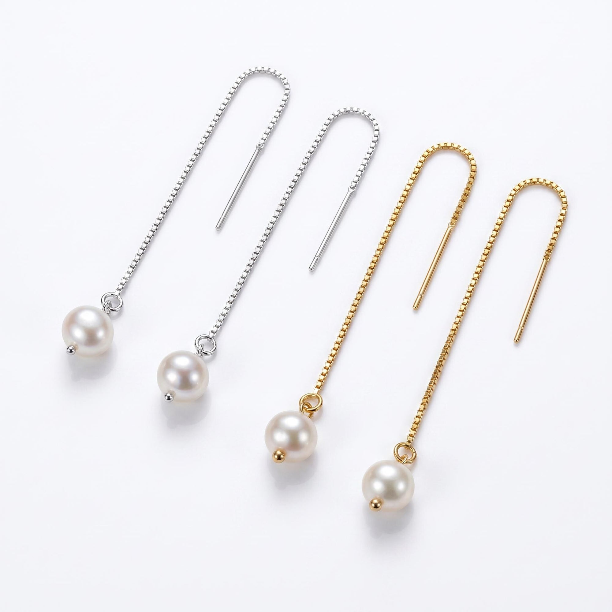 Freshwater Pearl Chain Earrings in Gold Filled, Solid Gold or Sterling Silver
