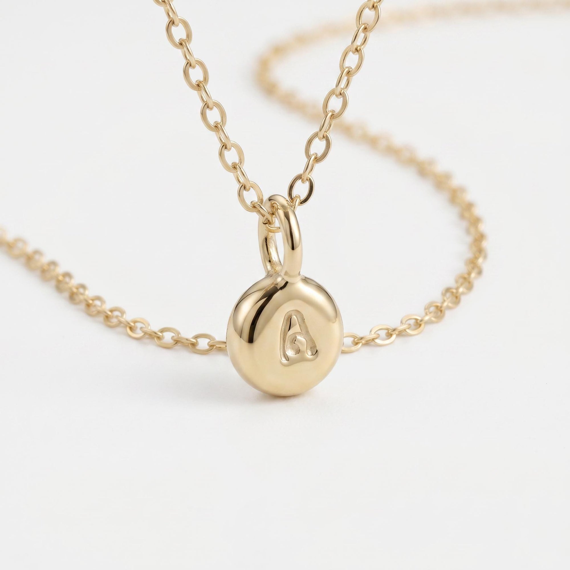 14k Solid Gold Rustic Pebble Initial Necklace