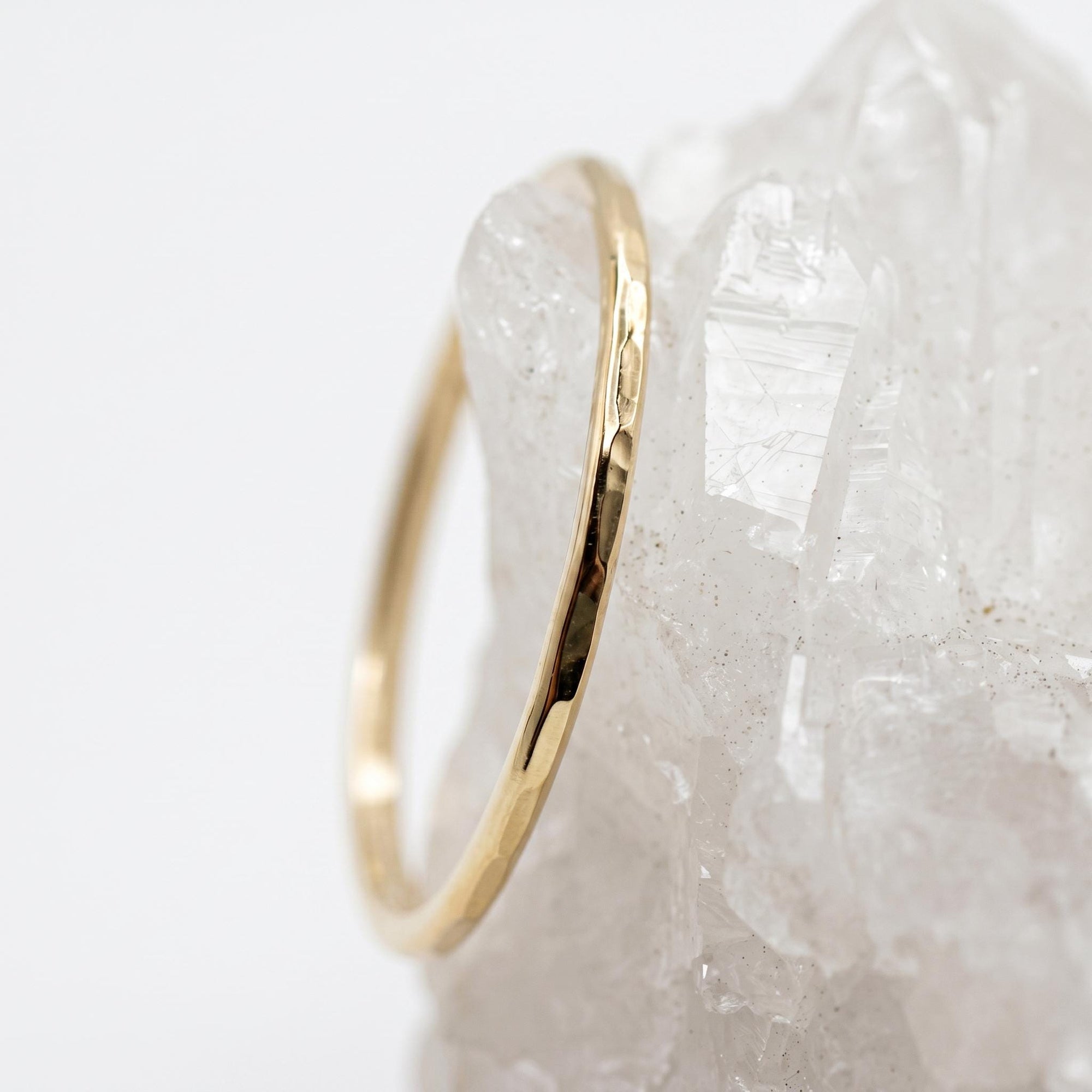 14K Solid Gold Hammered Dainty Thin Ring - Melt'm Jewelry