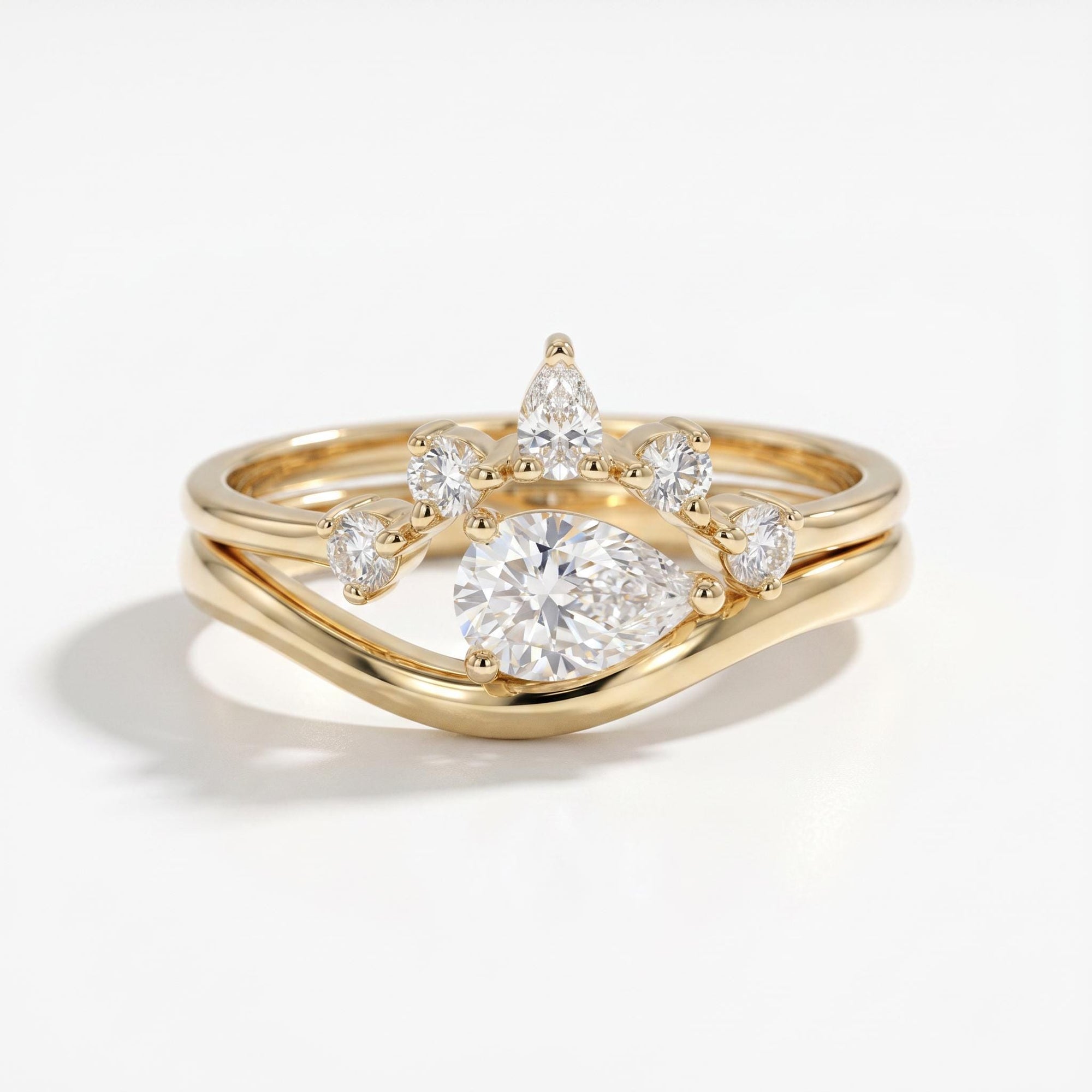 East West Pear Moissanite Ring 14k Gold, LIL JASMINE - Melt'm Jewelry
