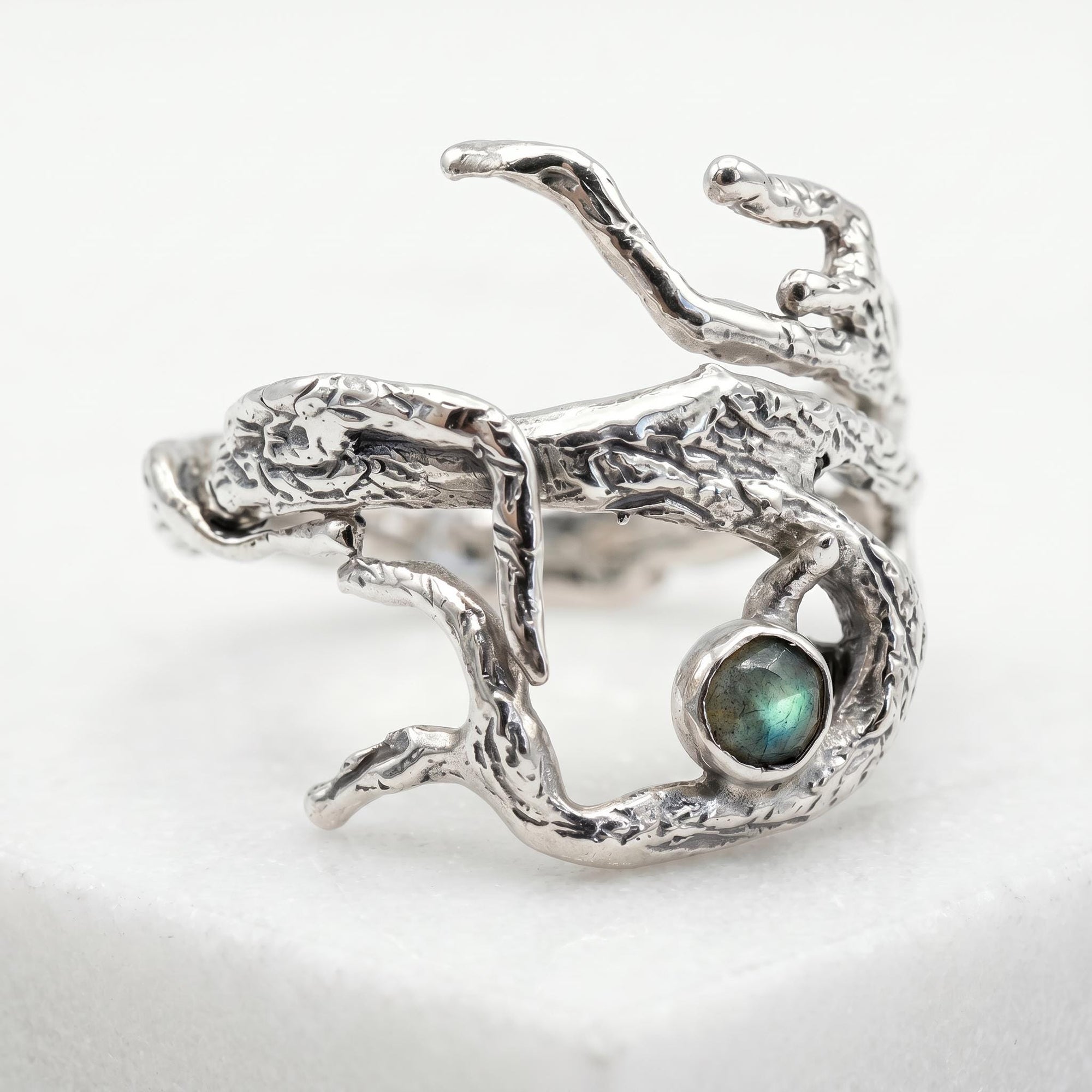 Gemstone Twig Ring, Sterling Silver Branch Ring, Birthstone Nature Ring, Botanical Jewelry Nature Lover Gift, Tree Ring, Boho Statement Ring - Melt'm Jewelry