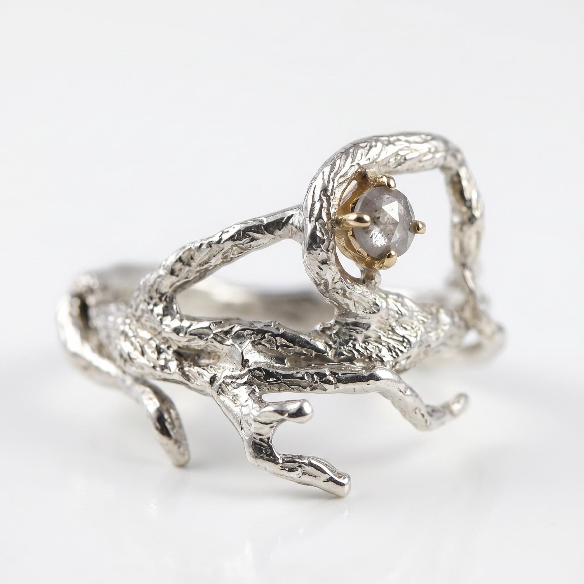 Salt and Pepper Diamond Twig Ring - Melt'm Jewelry