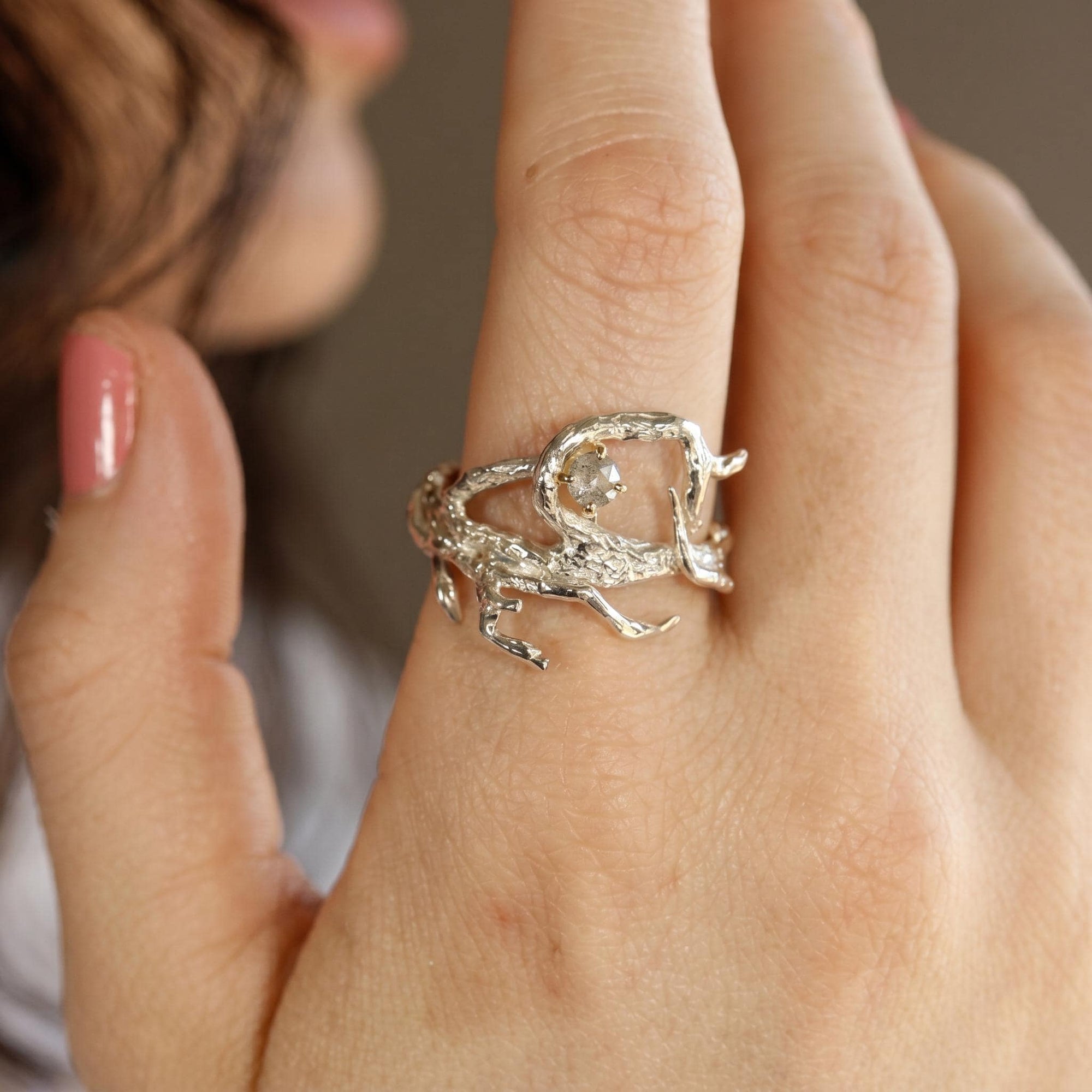Salt and Pepper Diamond Twig Ring