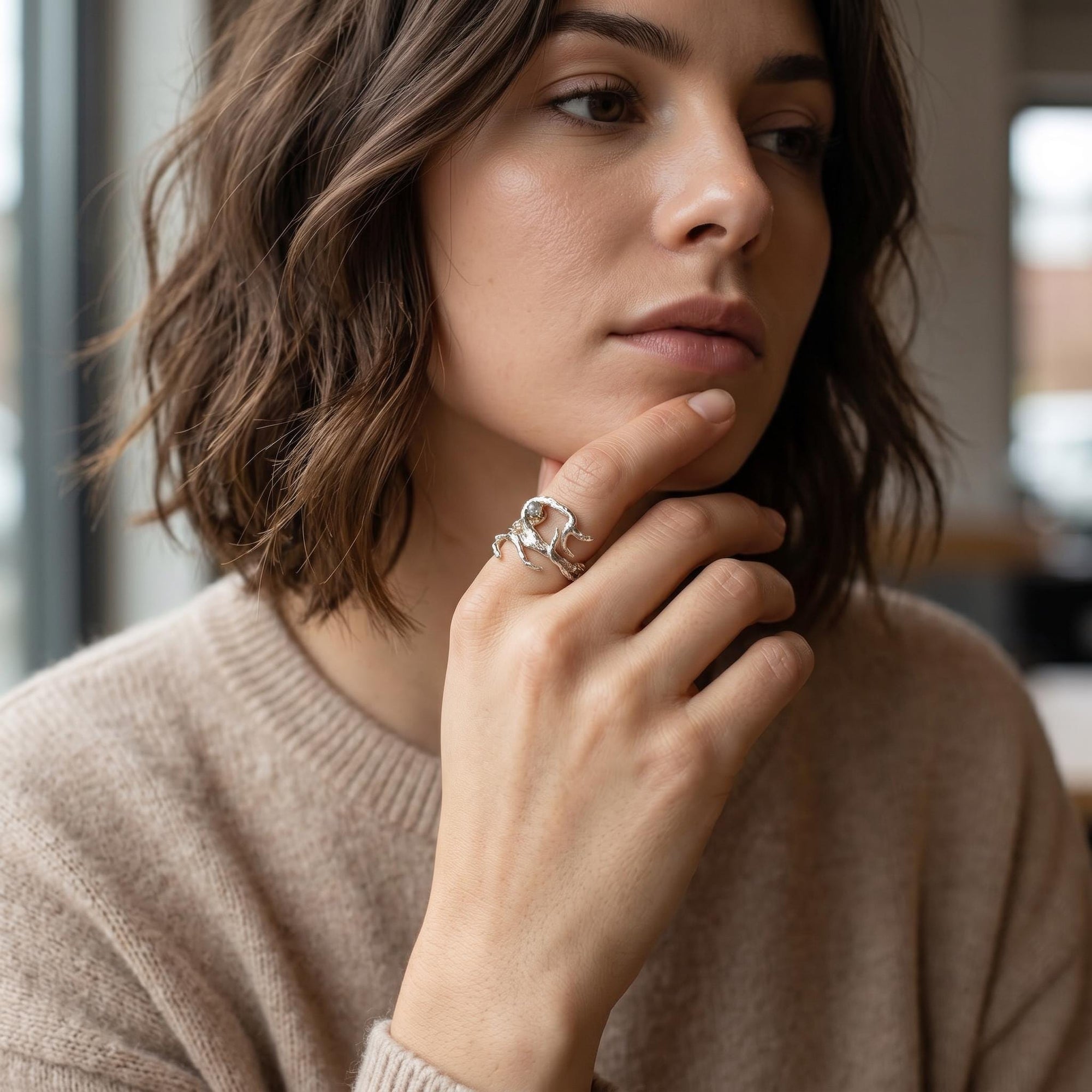 Salt and Pepper Diamond Twig Ring - Melt'm Jewelry