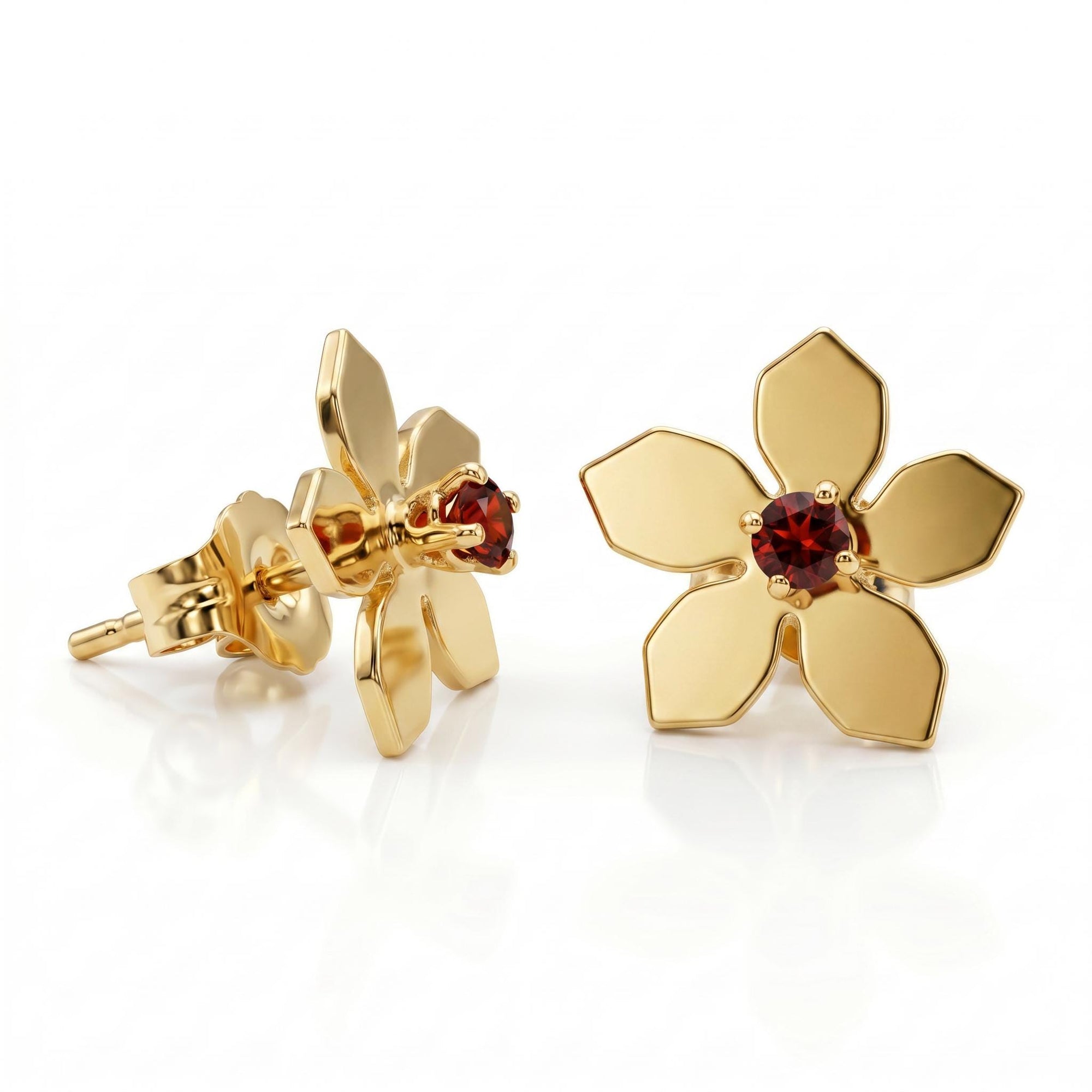 Sakura Cherry Blossom Earrings 14k Gold, with any Birthstone - Melt'm Jewelry