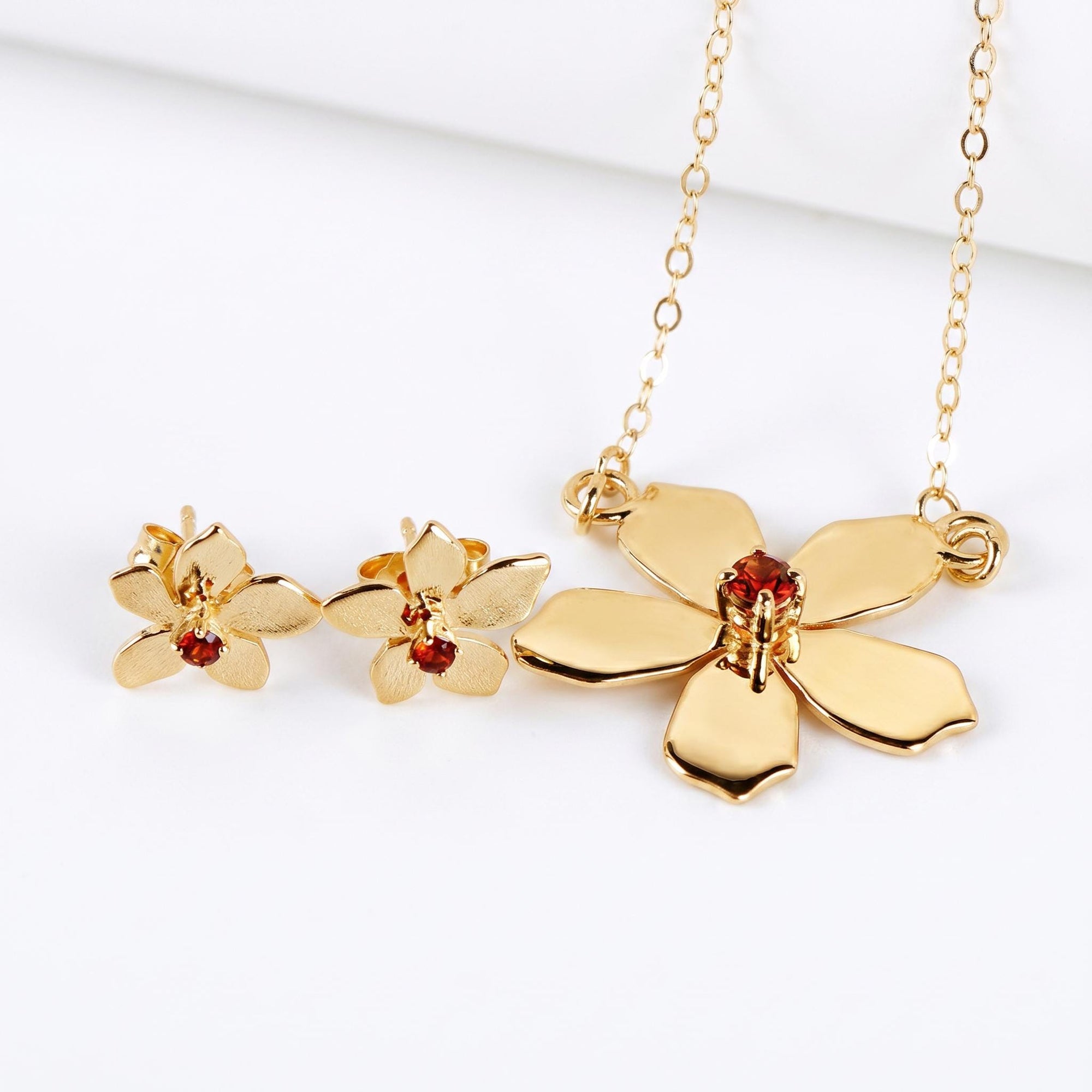 Sakura Cherry Blossom Earrings 14k Gold, with any Birthstone - Melt'm Jewelry