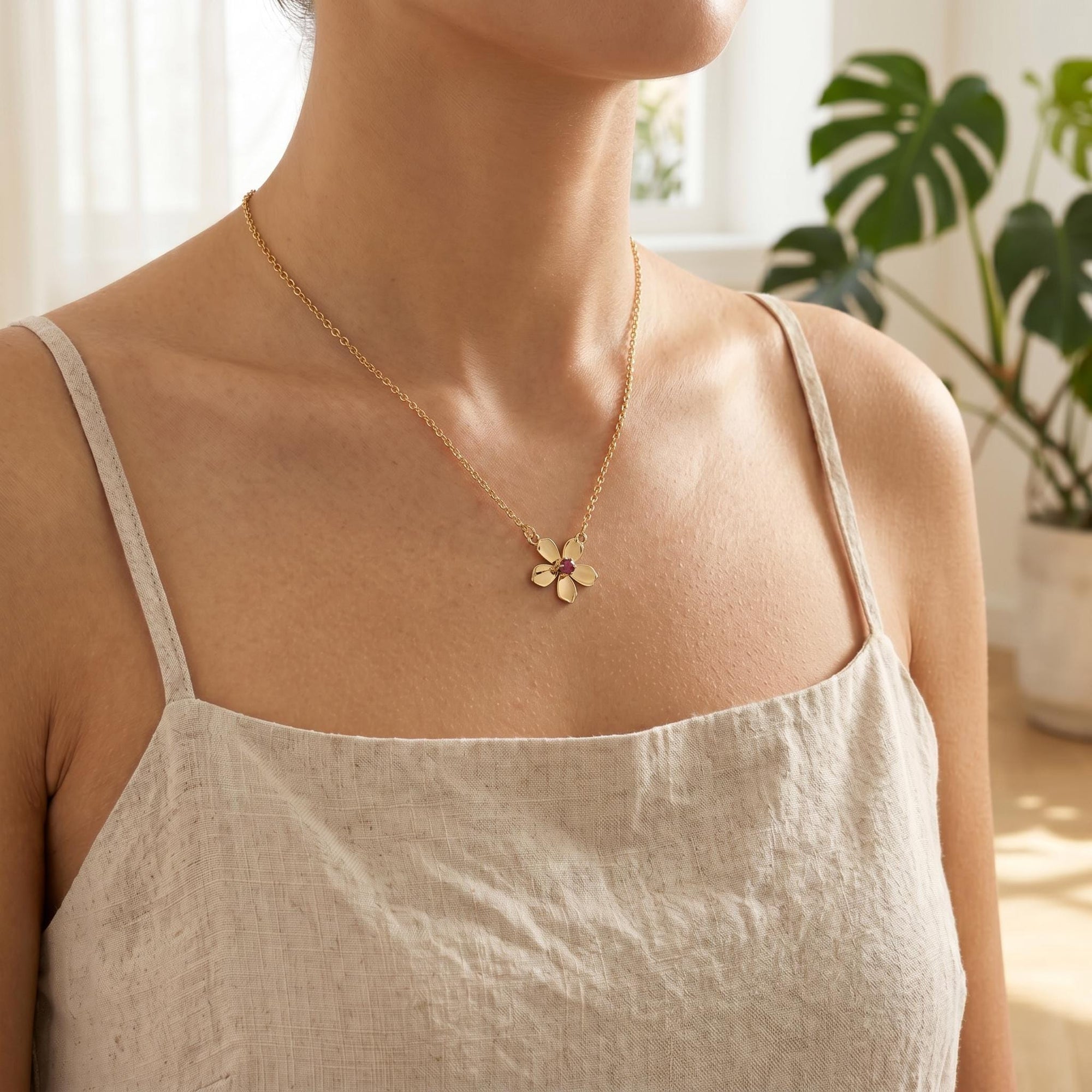 Sakura Necklace 14k Solid Gold, Cherry Blossom Charm Pendant - Melt'm Jewelry