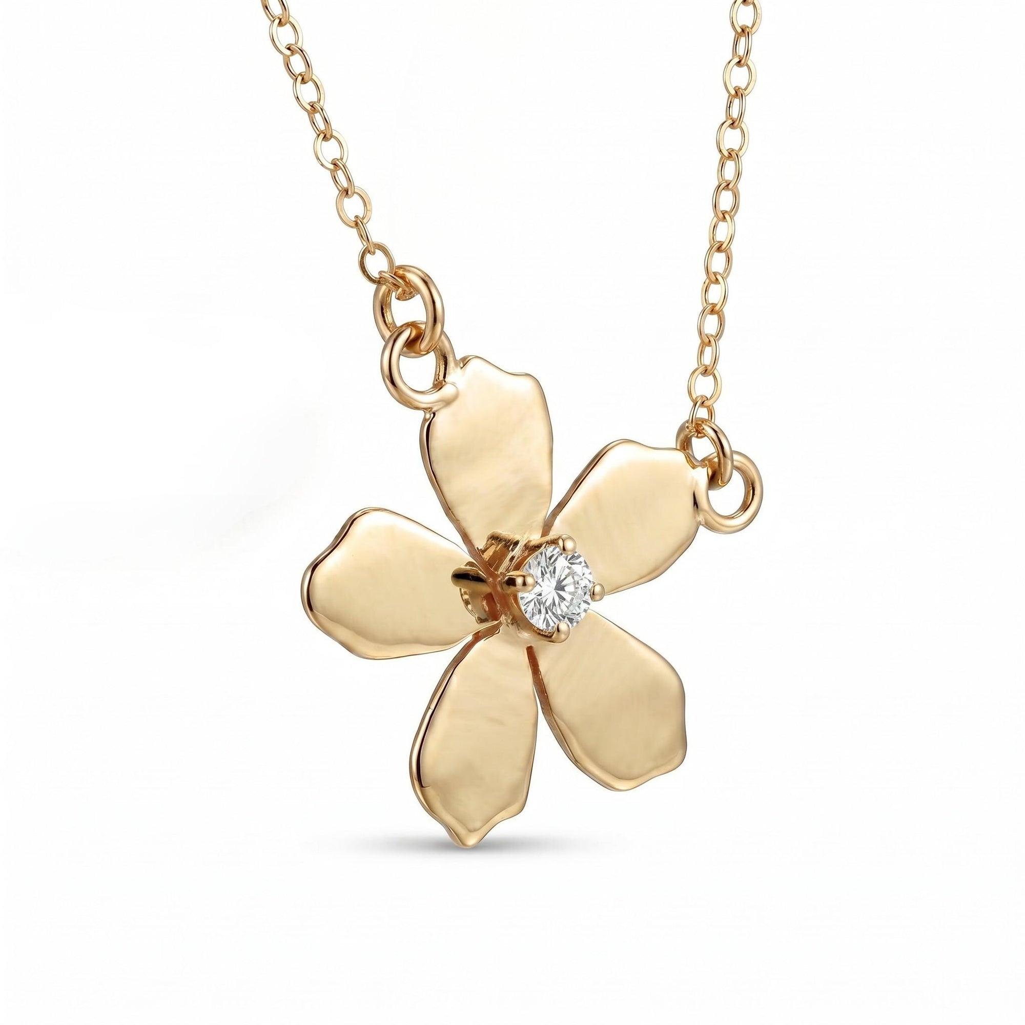 Sakura Necklace 14k Solid Gold, Cherry Blossom Charm Pendant - Melt'm Jewelry