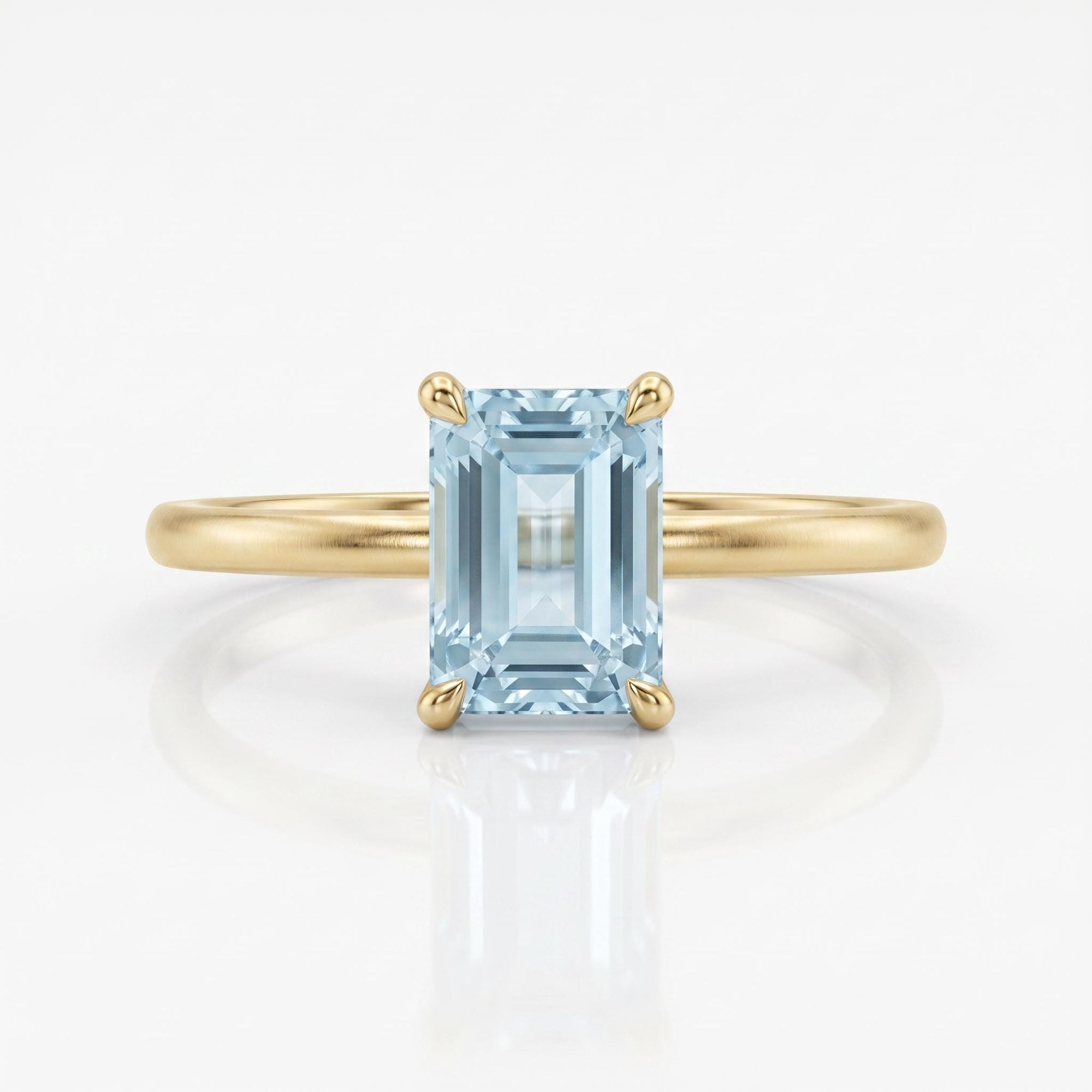 14k Gold Emerald Cut Aquamarine Ring